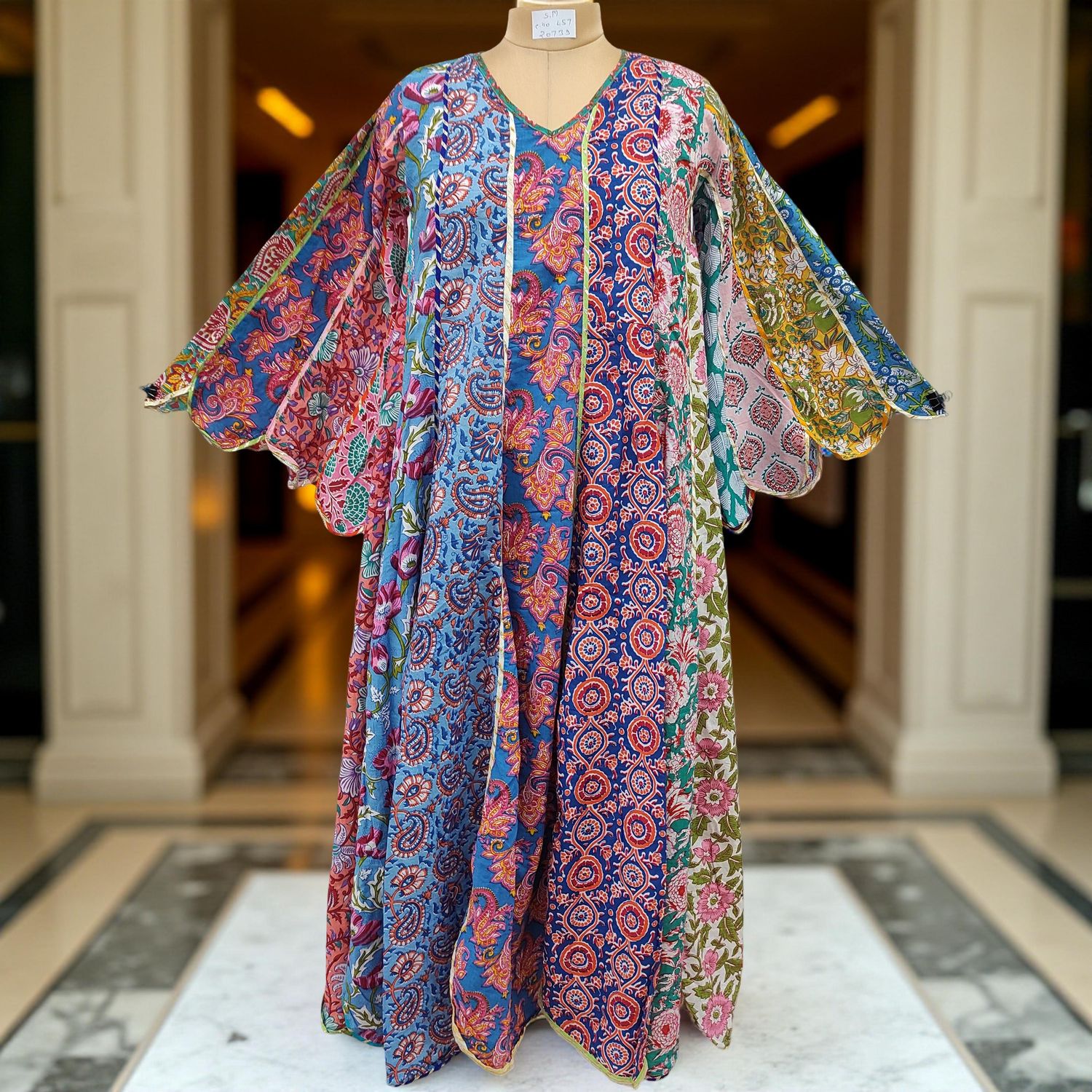 S/M Meher Multi Printed Cotton Dress 57" Long Jalabiya