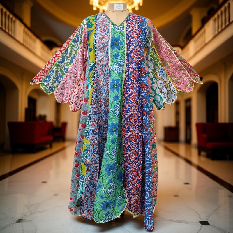 S/M Meher Multi Printed Cotton Dress 57" Long Jalabiya