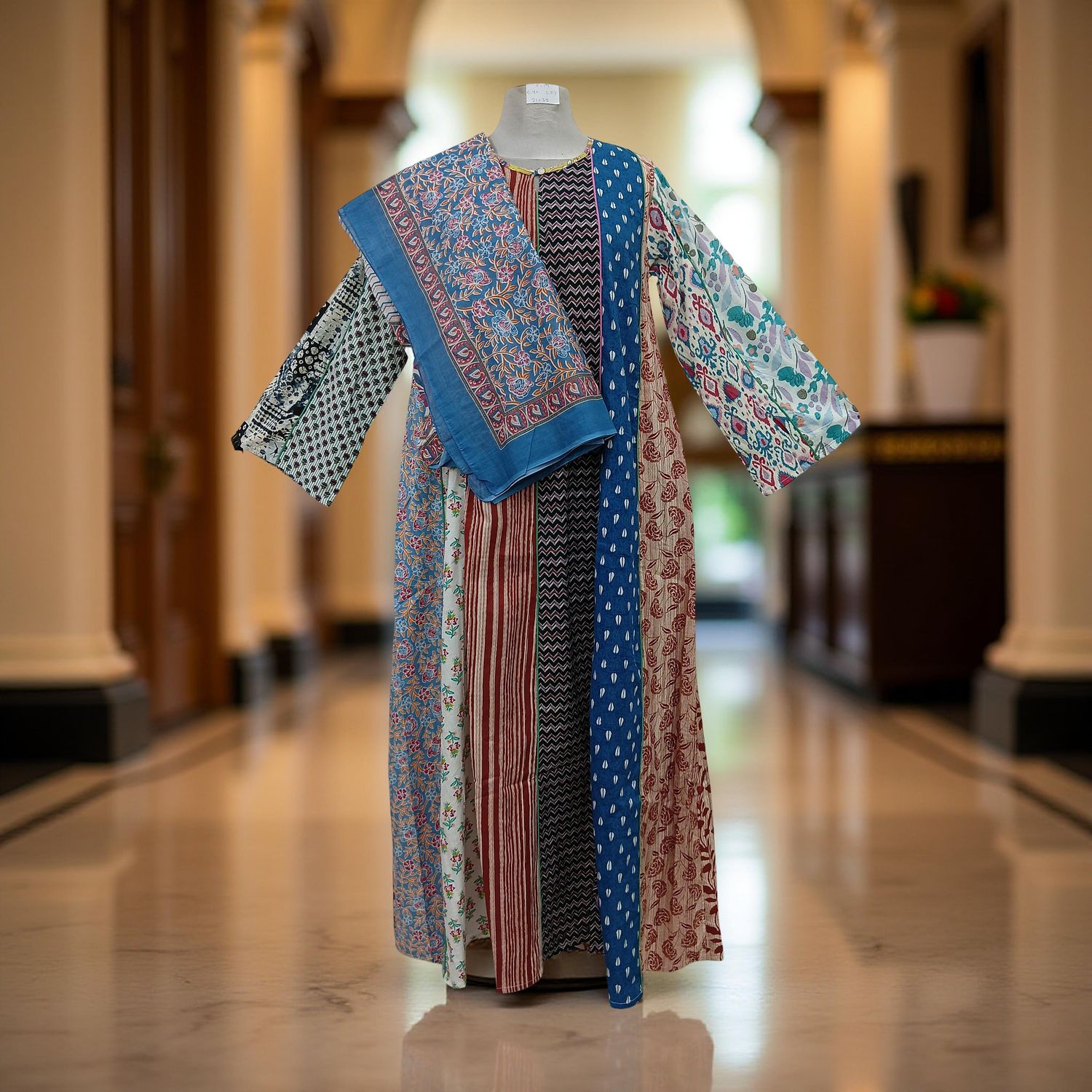 S/M Malaysia Printed Cotton Dress 57" Long Jalabiya With Sheila