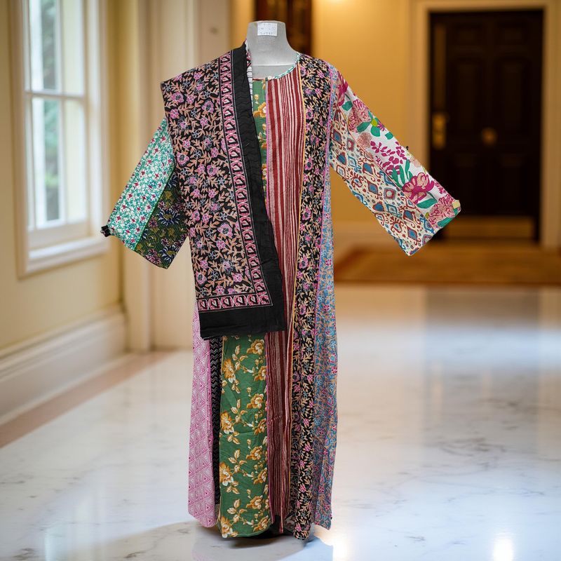 S/M Malaysia Printed Cotton Dress 57" Long Jalabiya With Sheila