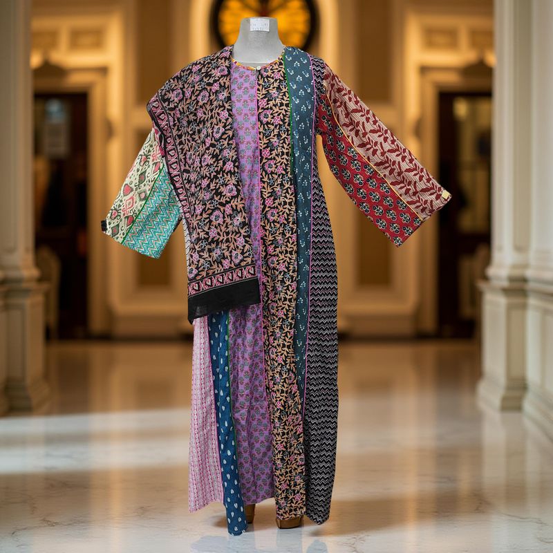 S/M Malaysia Printed Cotton Dress 57" Long Jalabiya With Sheila
