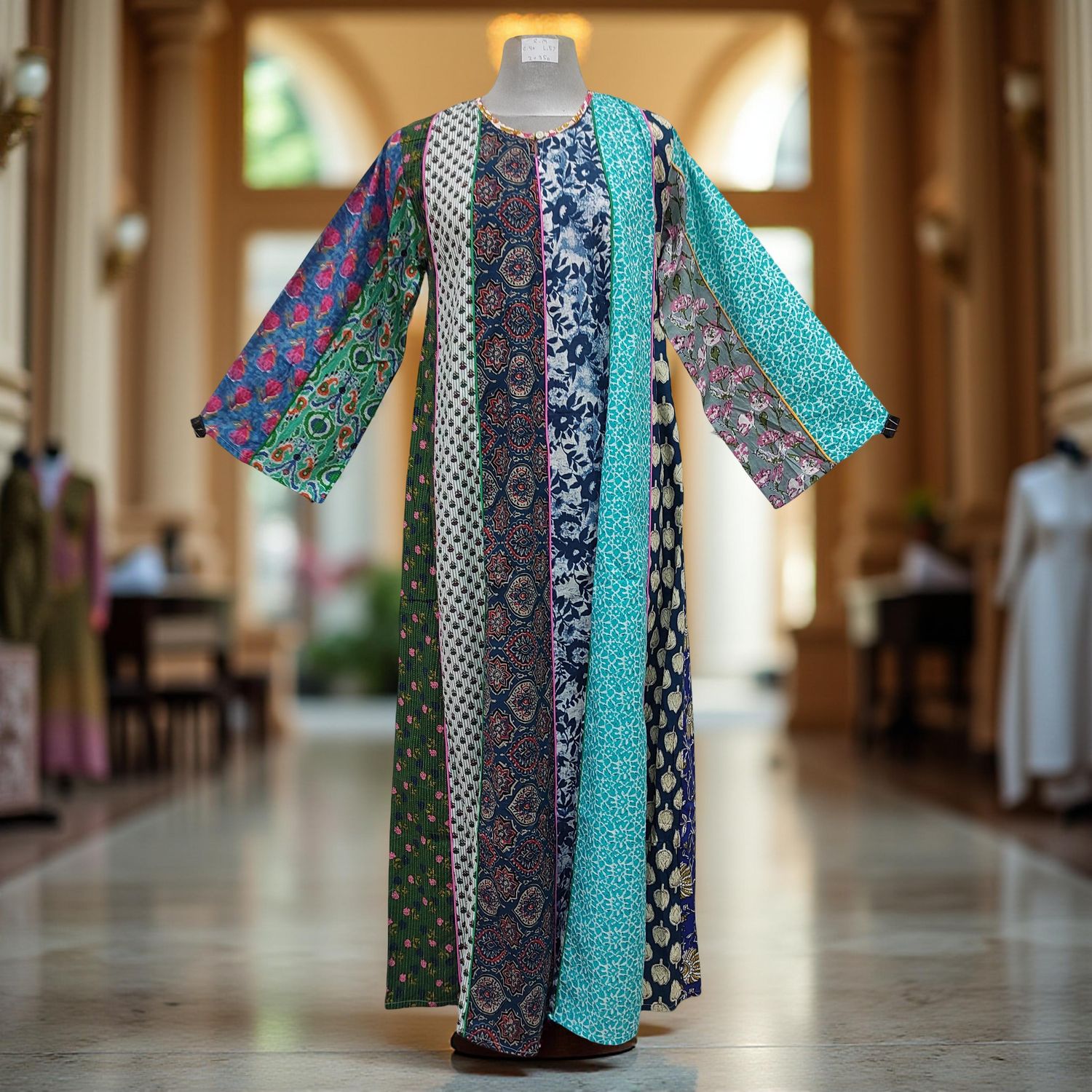 S/M Malaysia Printed Cotton Dress 57" Long Jalabiya