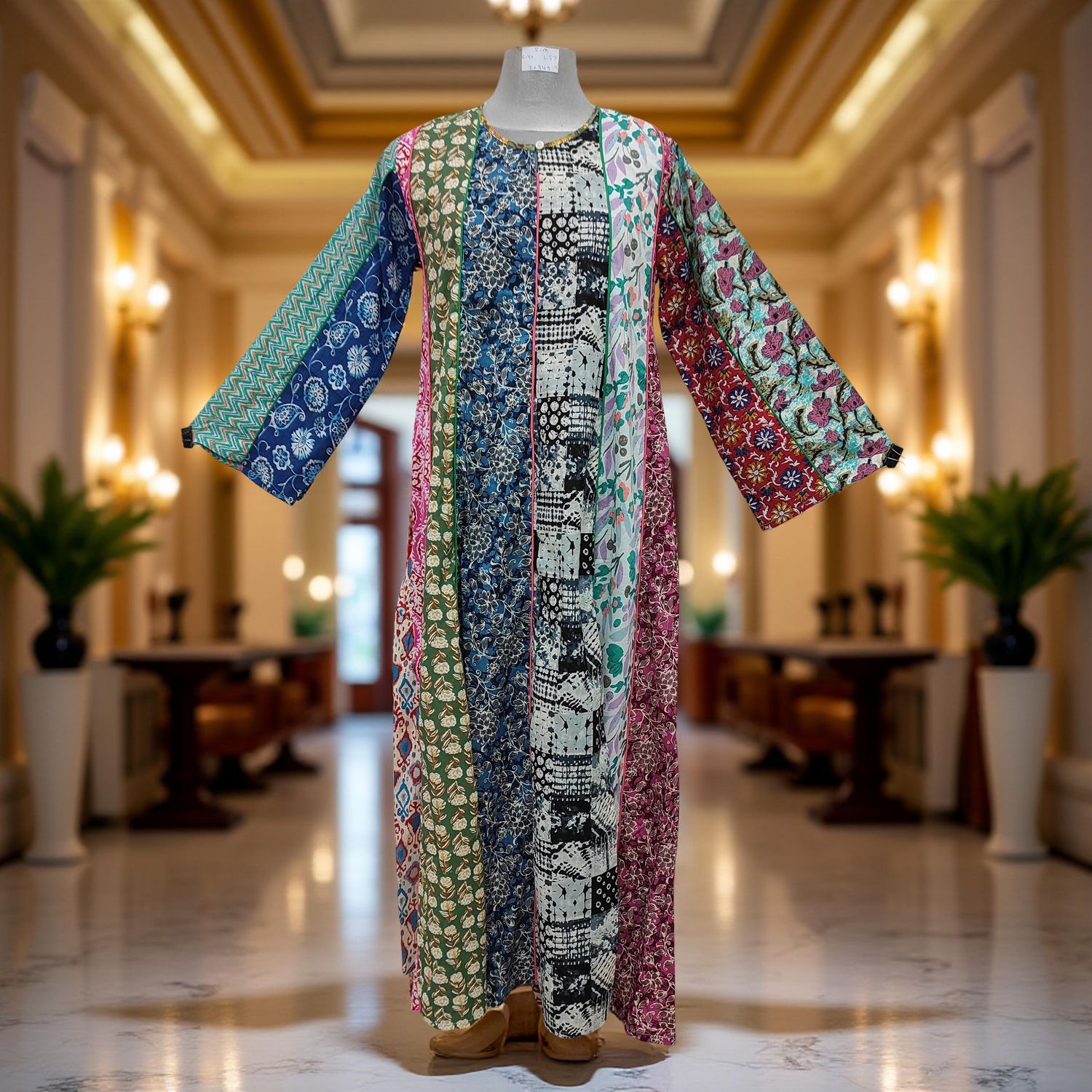 S/M Malaysia Printed Cotton Dress 57" Long Jalabiya