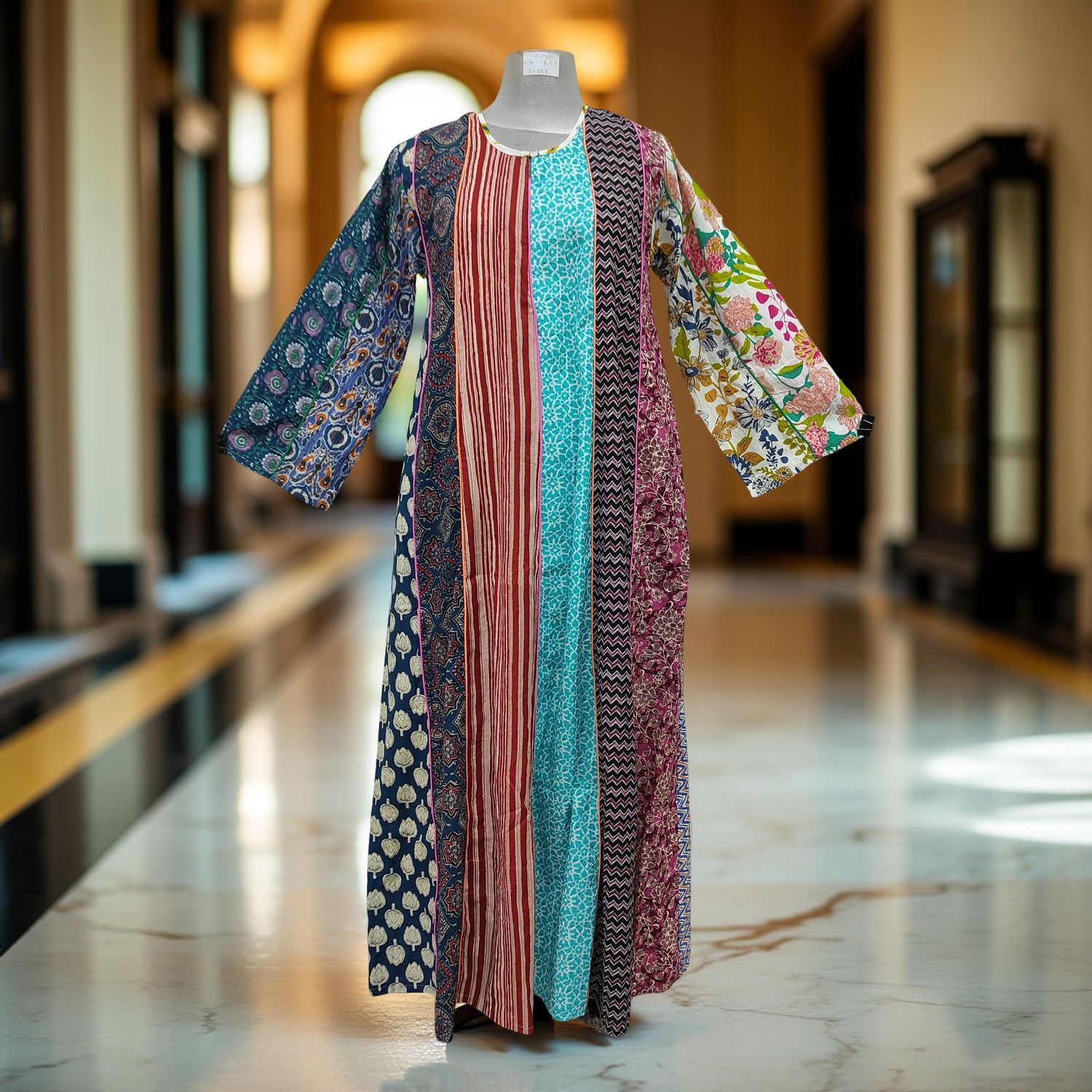 S/M Malaysia Printed Cotton Dress 57" Long Jalabiya