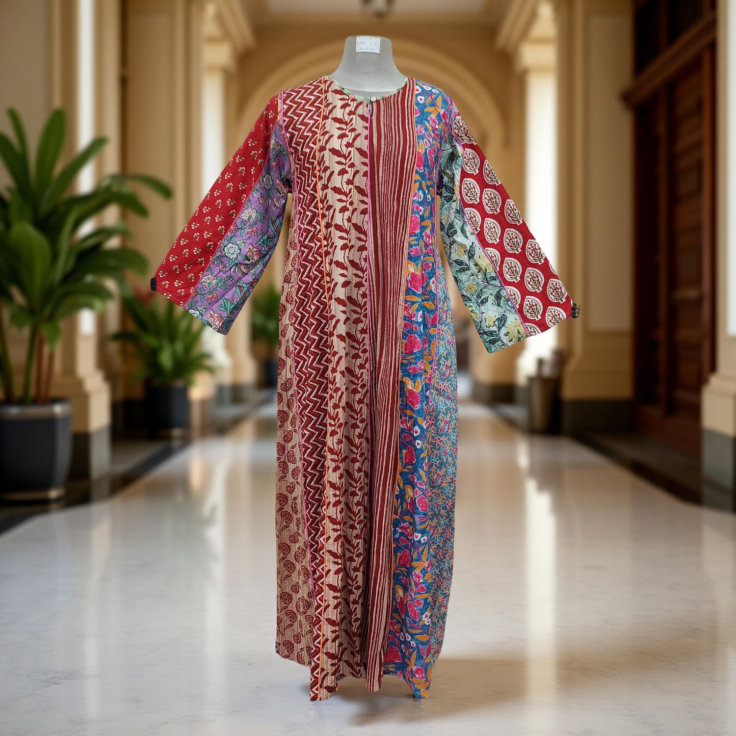 S/M Malaysia Printed Cotton Dress 57" Long Jalabiya