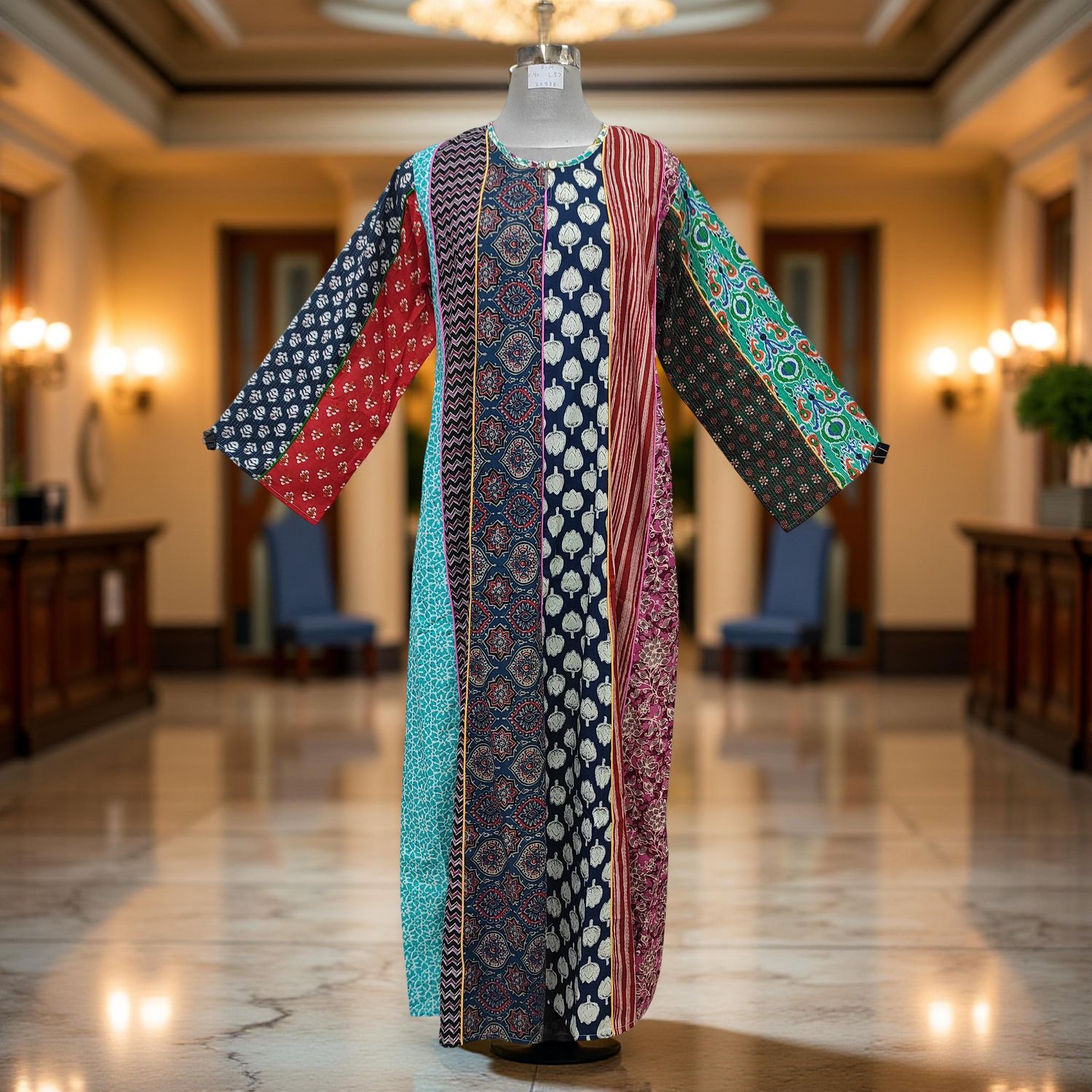 S/M Malaysia Printed Cotton Dress 57" Long Jalabiya