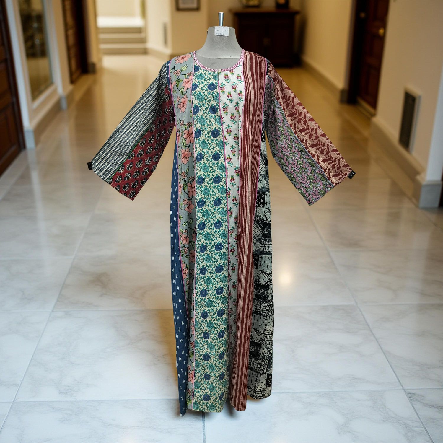 S/M Malaysia Printed Cotton Dress 57" Long Jalabiya