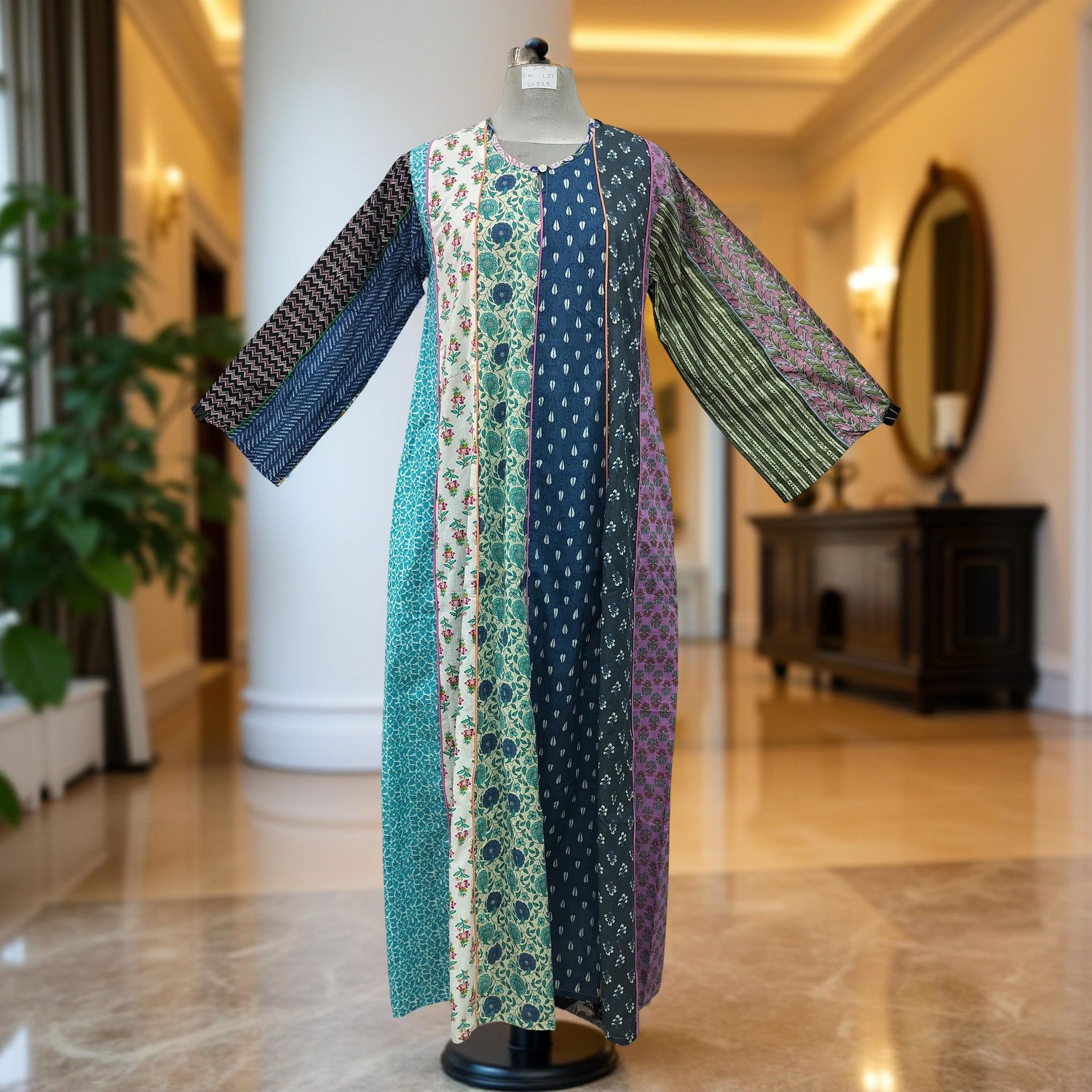 S/M Malaysia Printed Cotton Dress 57" Long Jalabiya