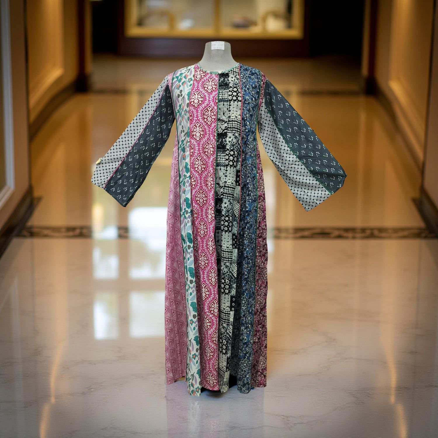 S/M Malaysia Printed Cotton Dress 57" Long Jalabiya