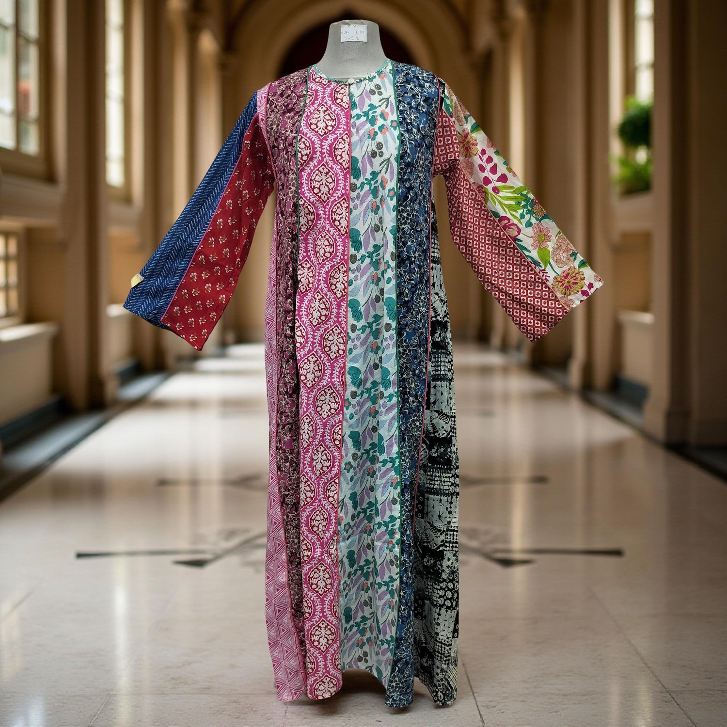 S/M Malaysia Printed Cotton Dress 57" Long Jalabiya