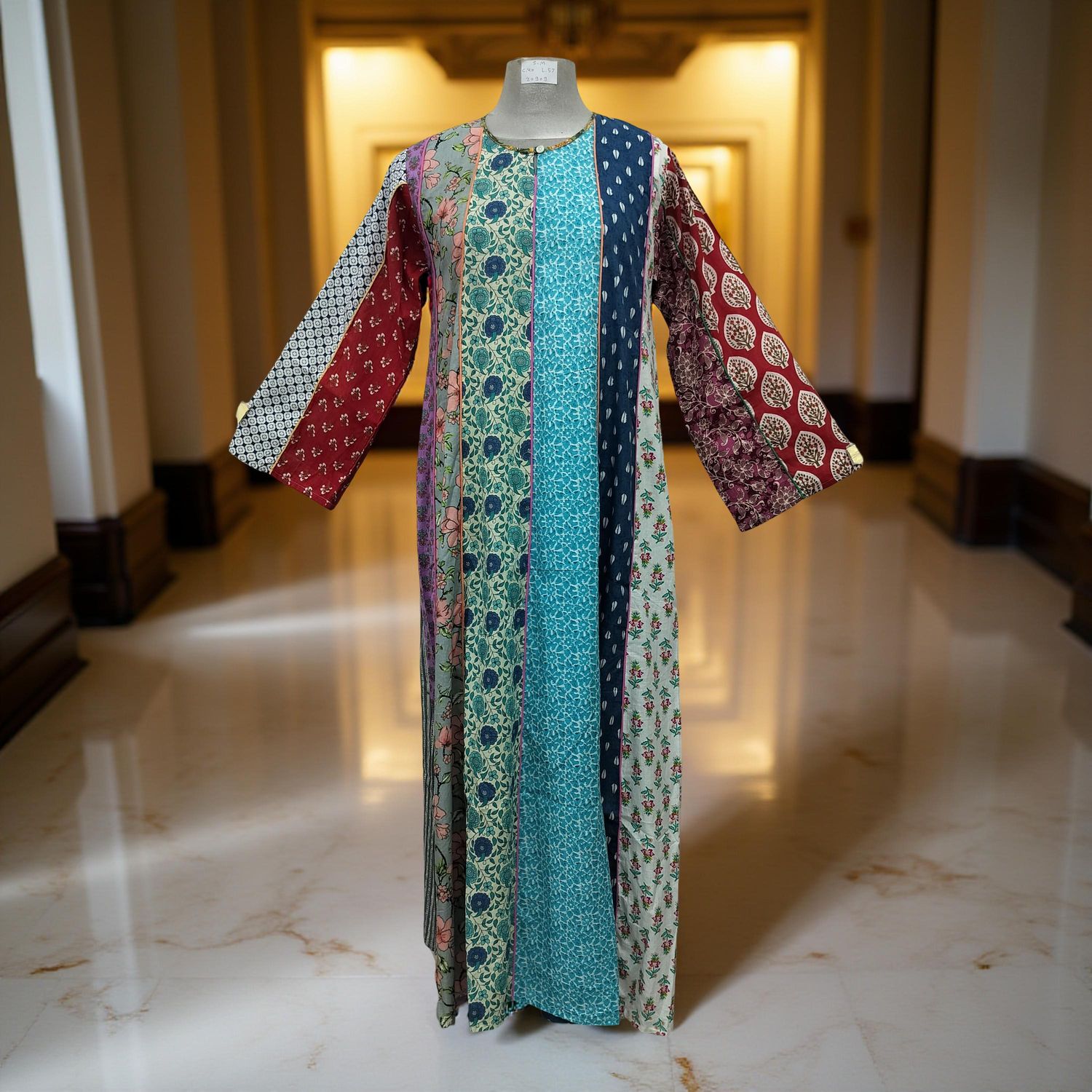 S/M Malaysia Printed Cotton Dress 57" Long Jalabiya