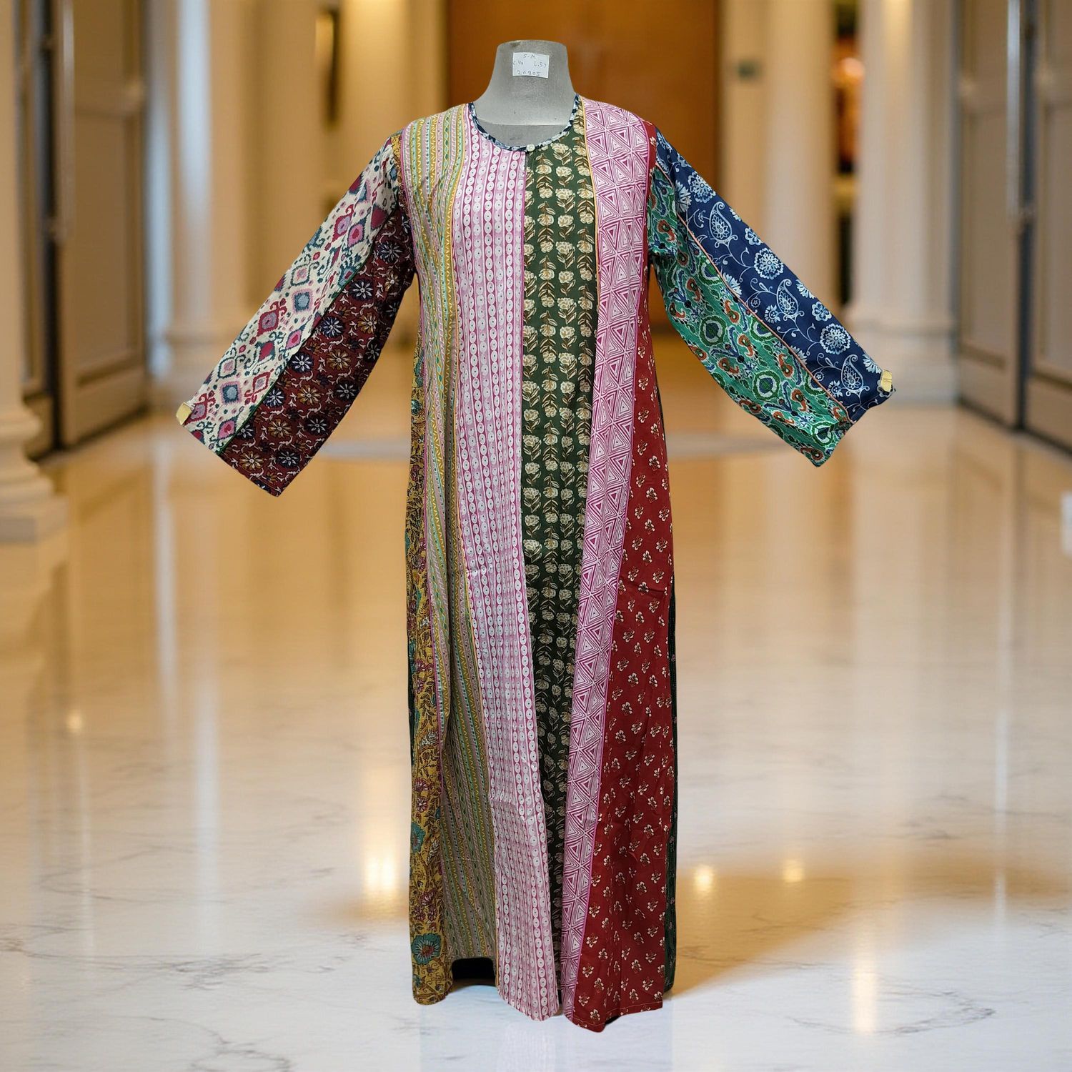 S/M Malaysia Printed Cotton Dress 57" Long Jalabiya