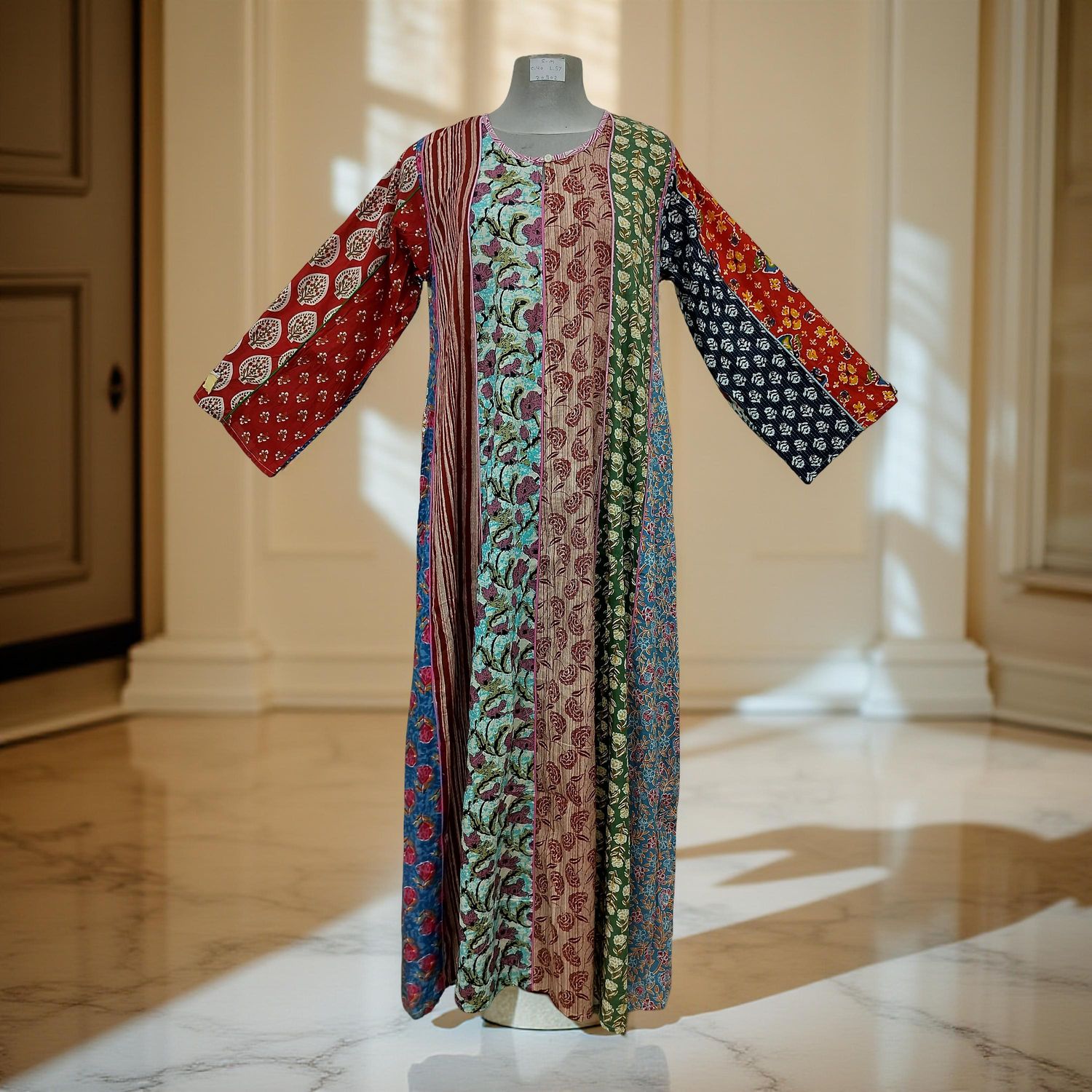 S/M Malaysia Printed Cotton Dress 57" Long Jalabiya