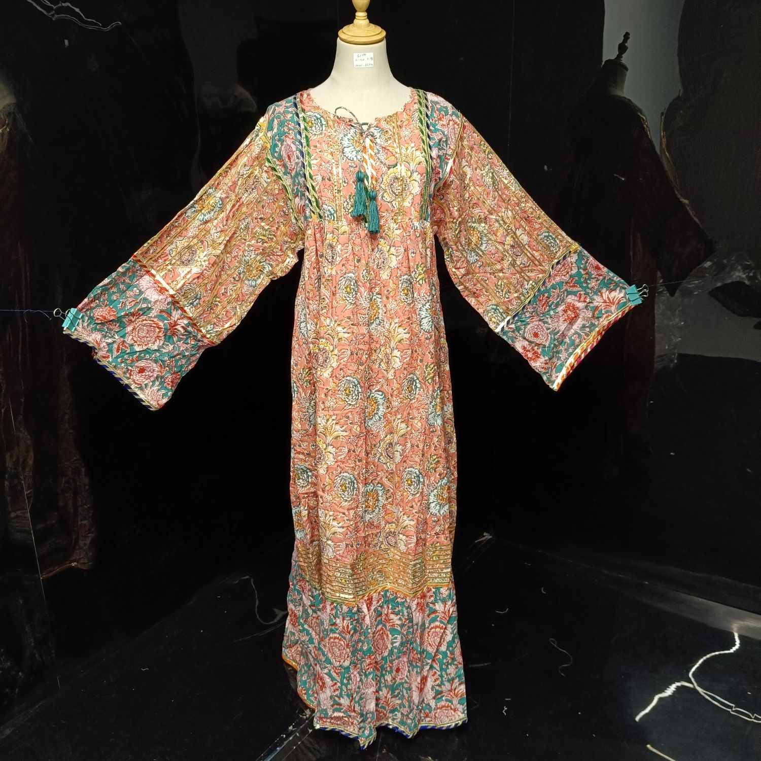 S/M Ebrah Printed Cotton Dress 57" Long Jalabiya