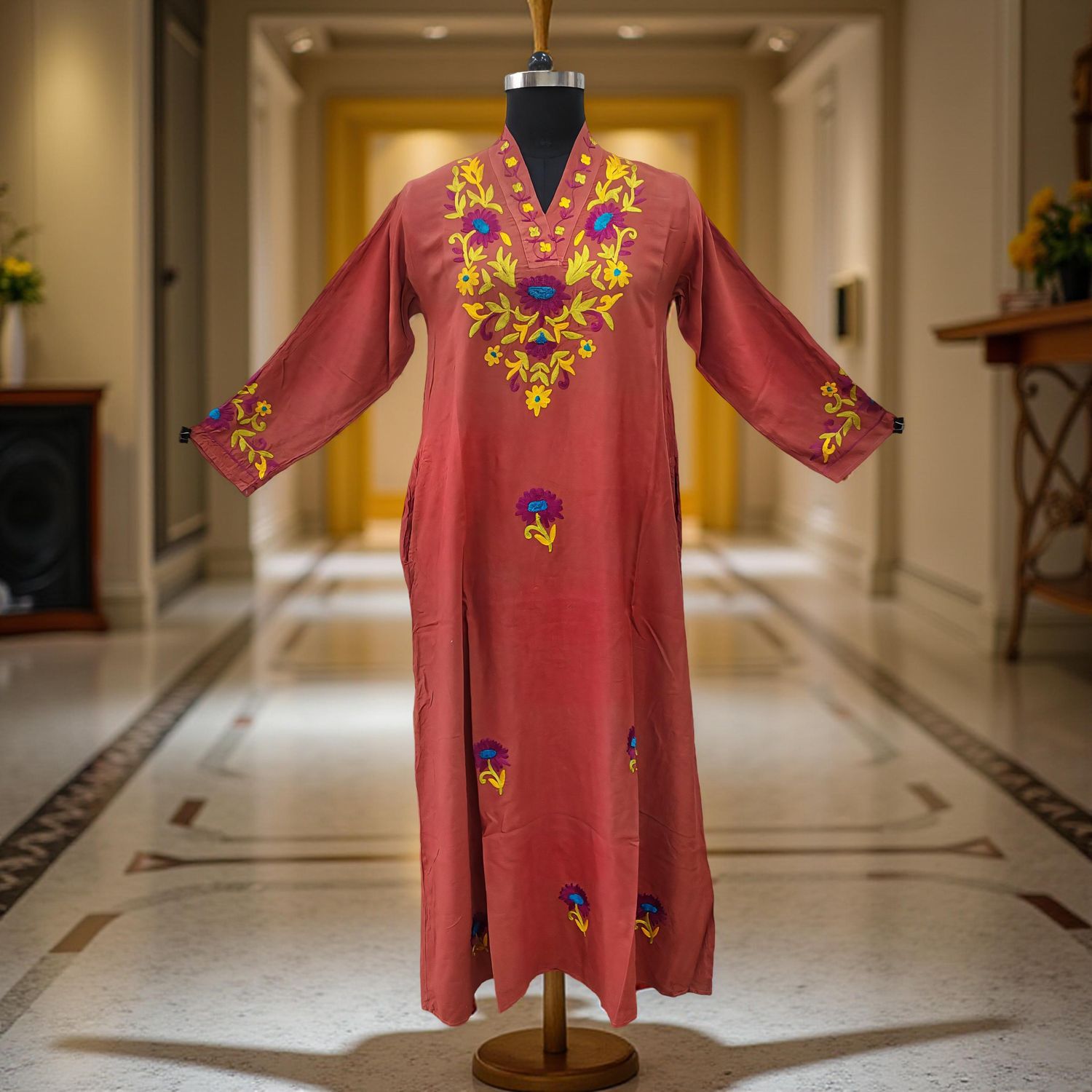 L/XL Teena Embroidery Cotton Dress 56" Long Jalabiya