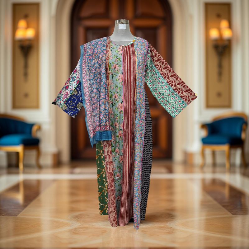 S/M Malaysia Printed Cotton Dress 57" Long Jalabiya With Sheila