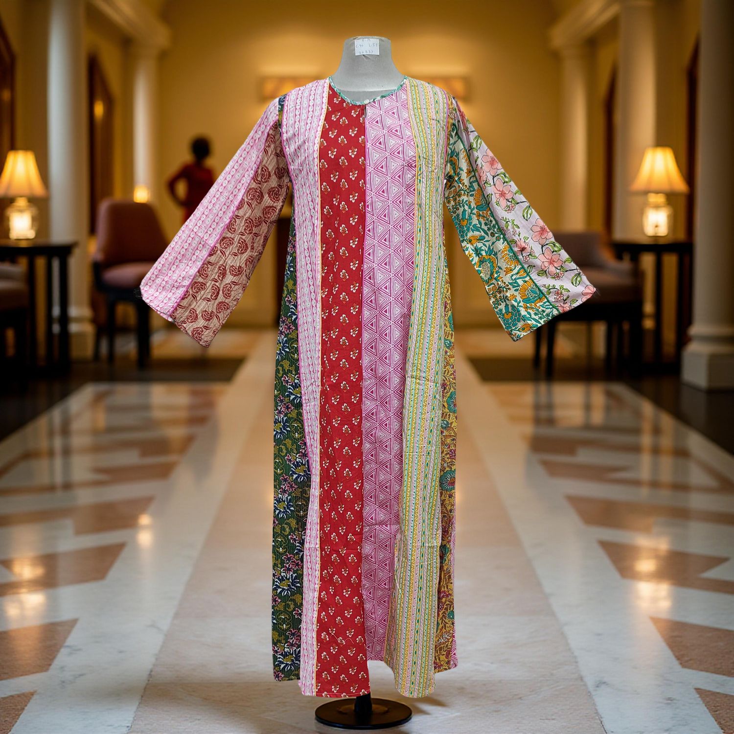 S/M Malaysia Printed Cotton Dress 57" Long Jalabiya