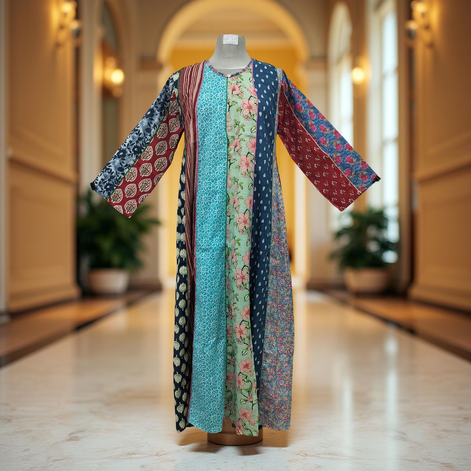 S/M Malaysia Printed Cotton Dress 57" Long Jalabiya