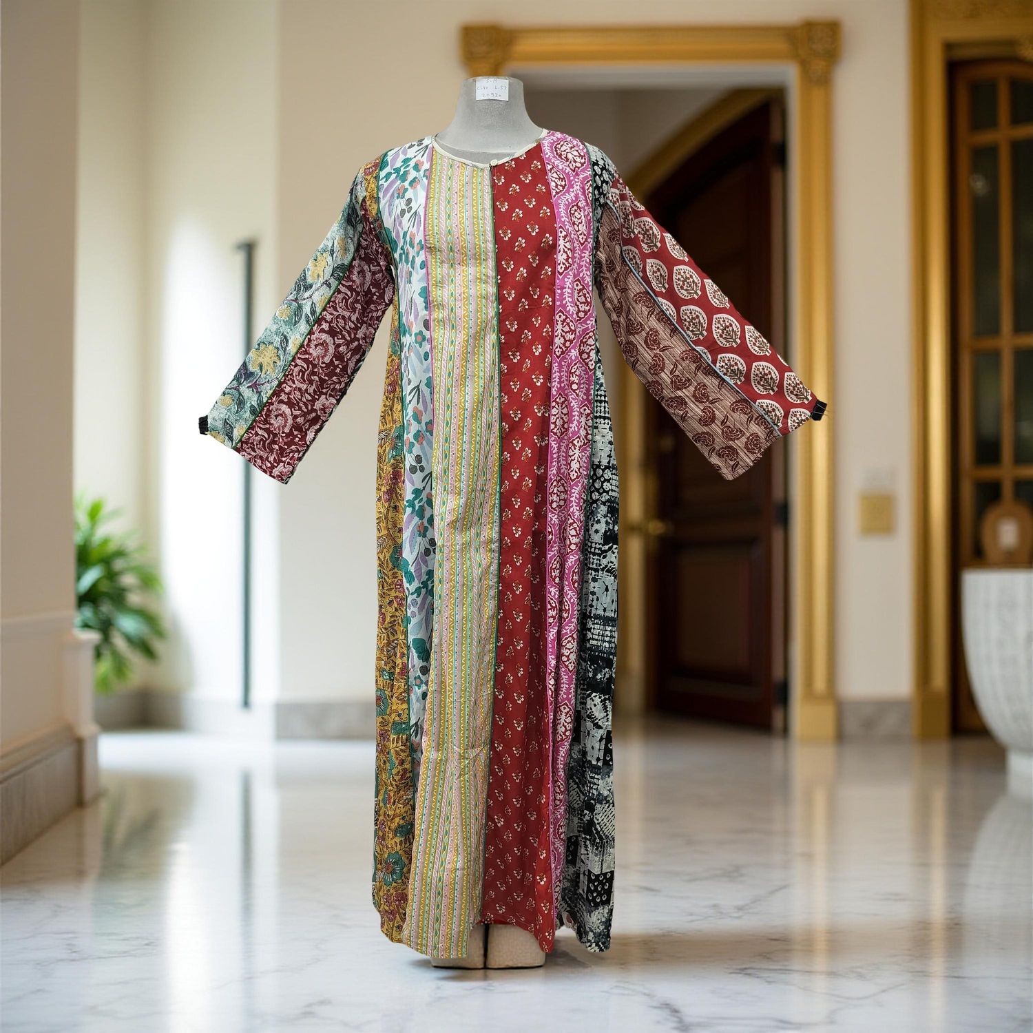 S/M Malaysia Printed Cotton Dress 57" Long Jalabiya