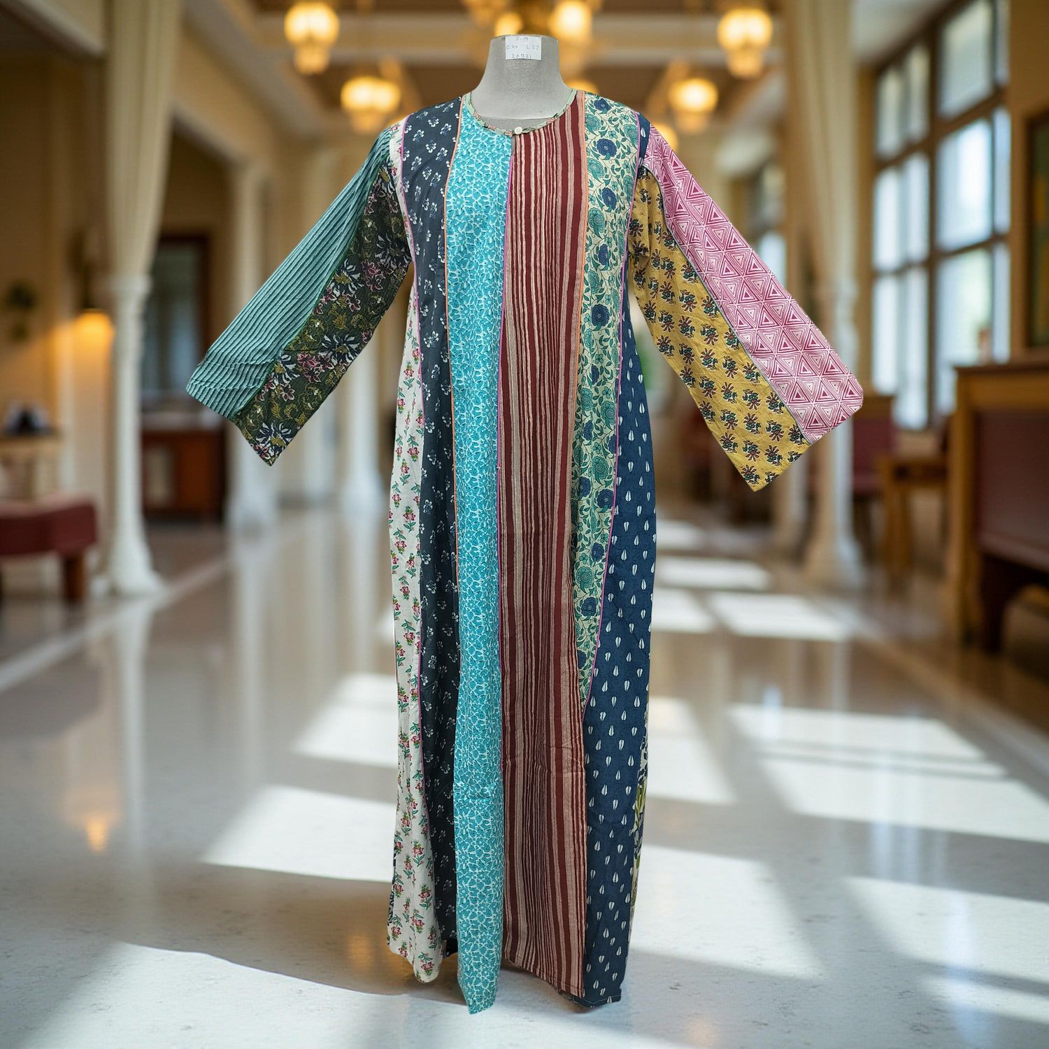 S/M Malaysia Printed Cotton Dress 57" Long Jalabiya