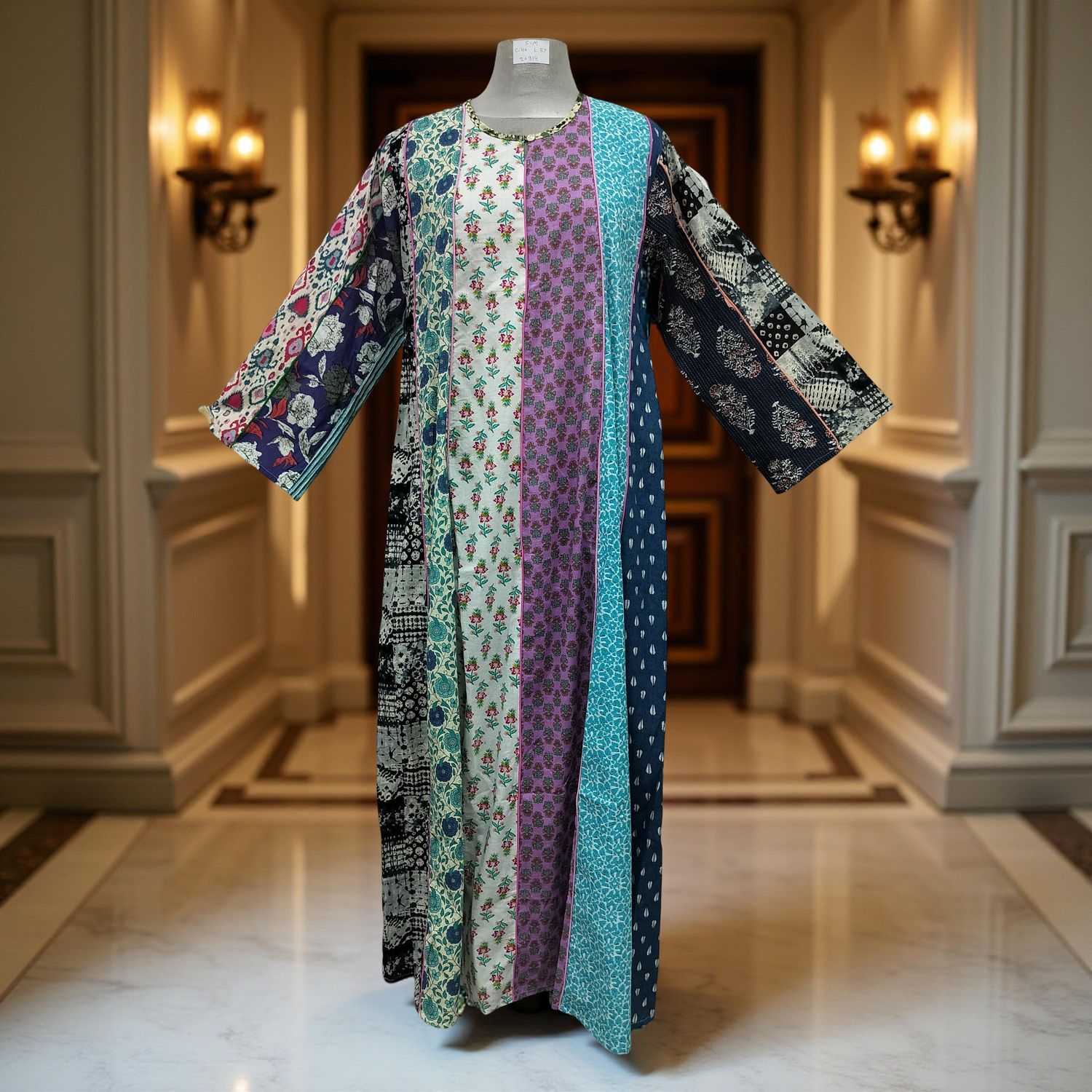 S/M Malaysia Printed Cotton Dress 57" Long Jalabiya