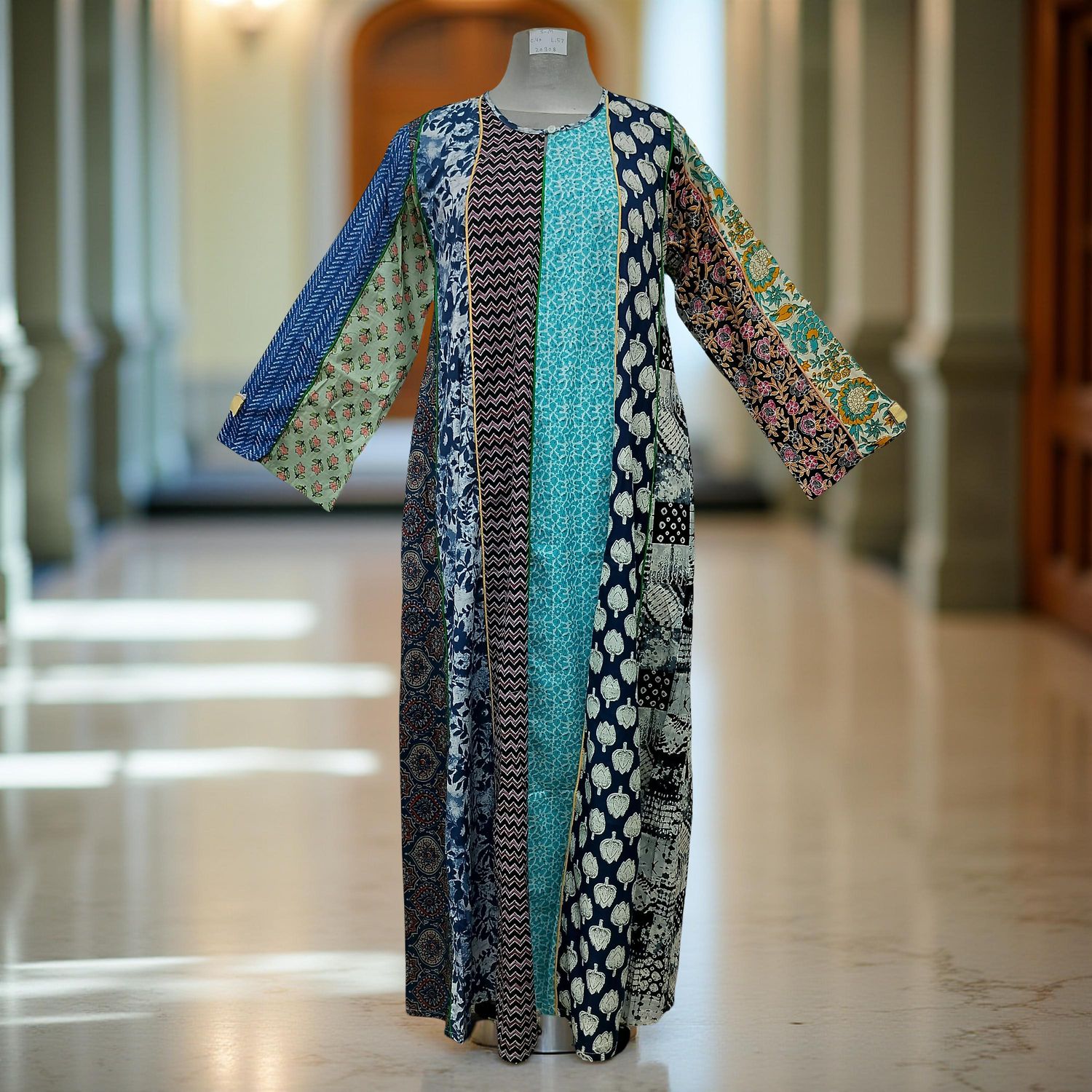 S/M Malaysia Printed Cotton Dress 57" Long Jalabiya