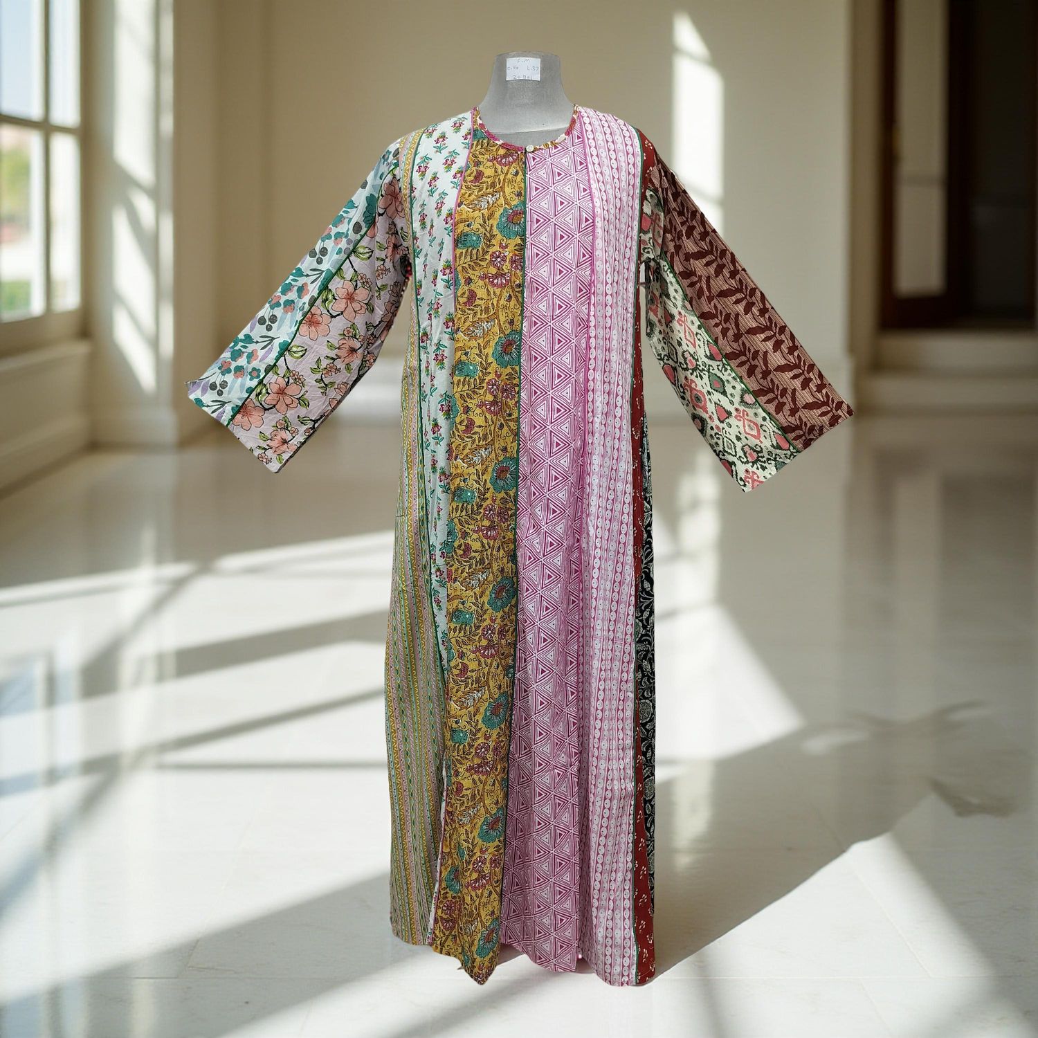 S/M Malaysia Printed Cotton Dress 57" Long Jalabiya