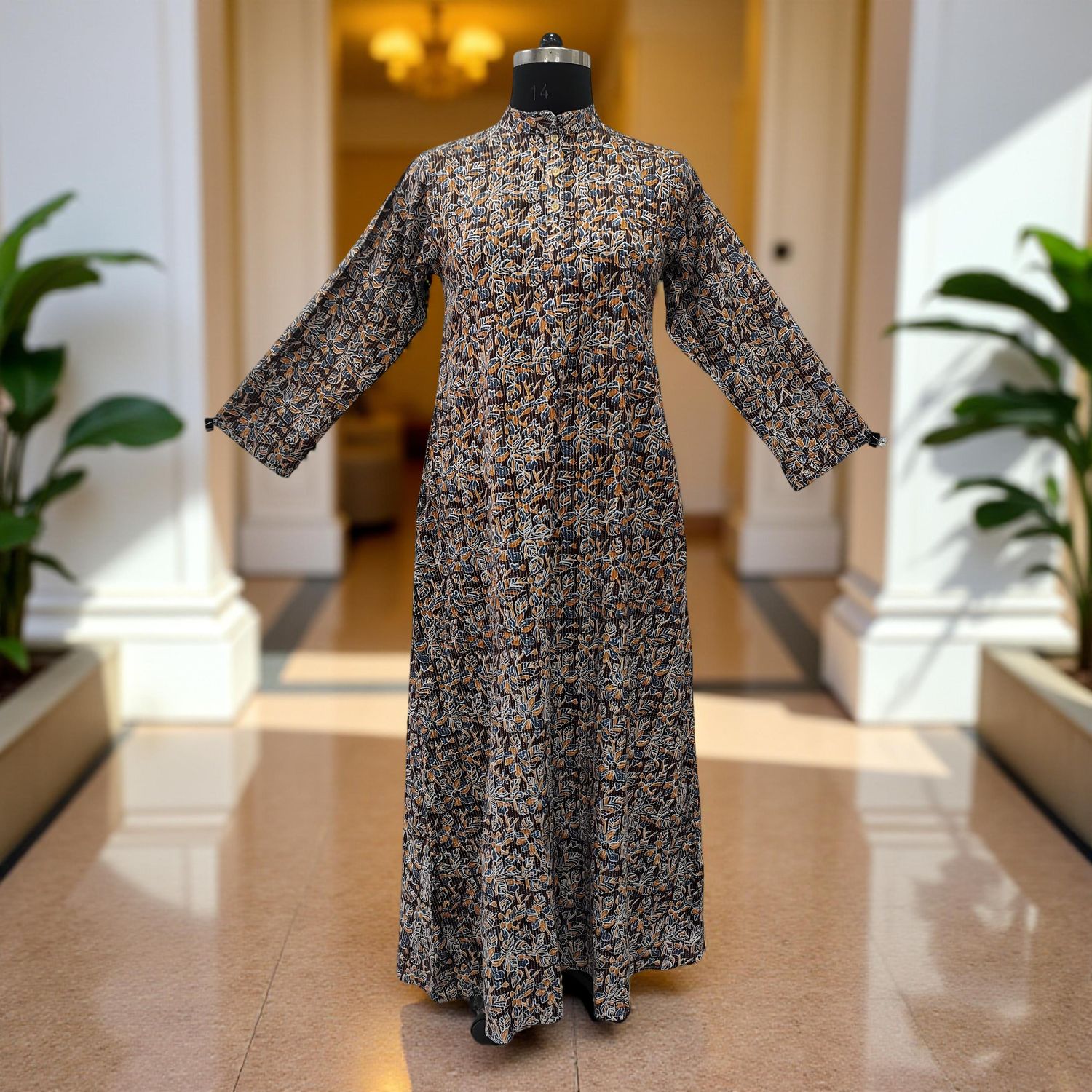 S-M Aya Printed Cotton Dress 57" Long Jalabiya