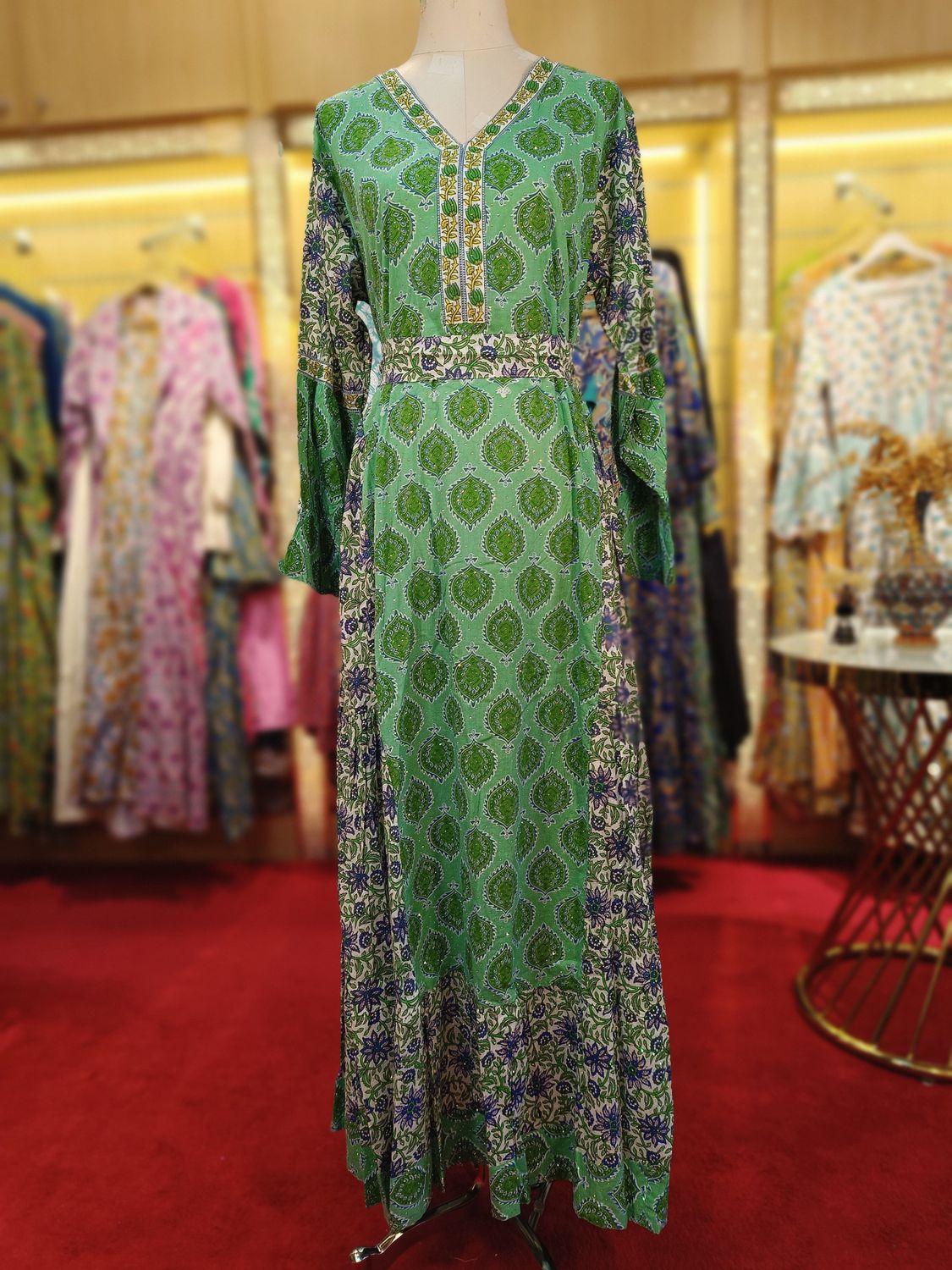 L/XL Rubab Crystal Printed Cotton Dress 57" Long Jalabiya