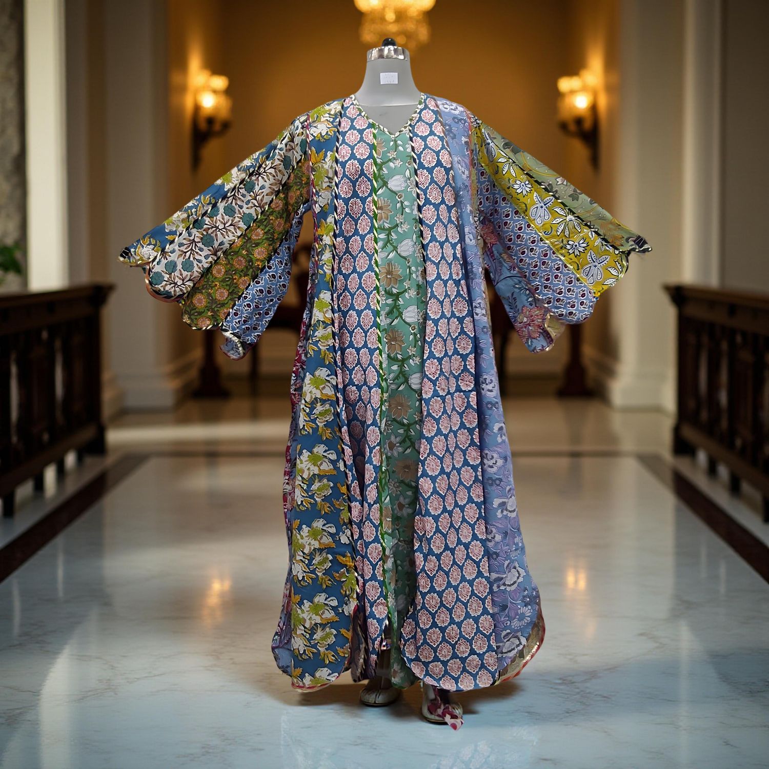 L-XL Meher Multi Printed Cotton Dress 57" Long Jalabiya