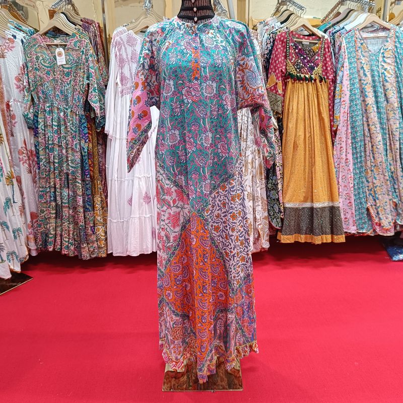 S/M Takisha Multi Printed Cotton Dress 56" Long Jalabiya