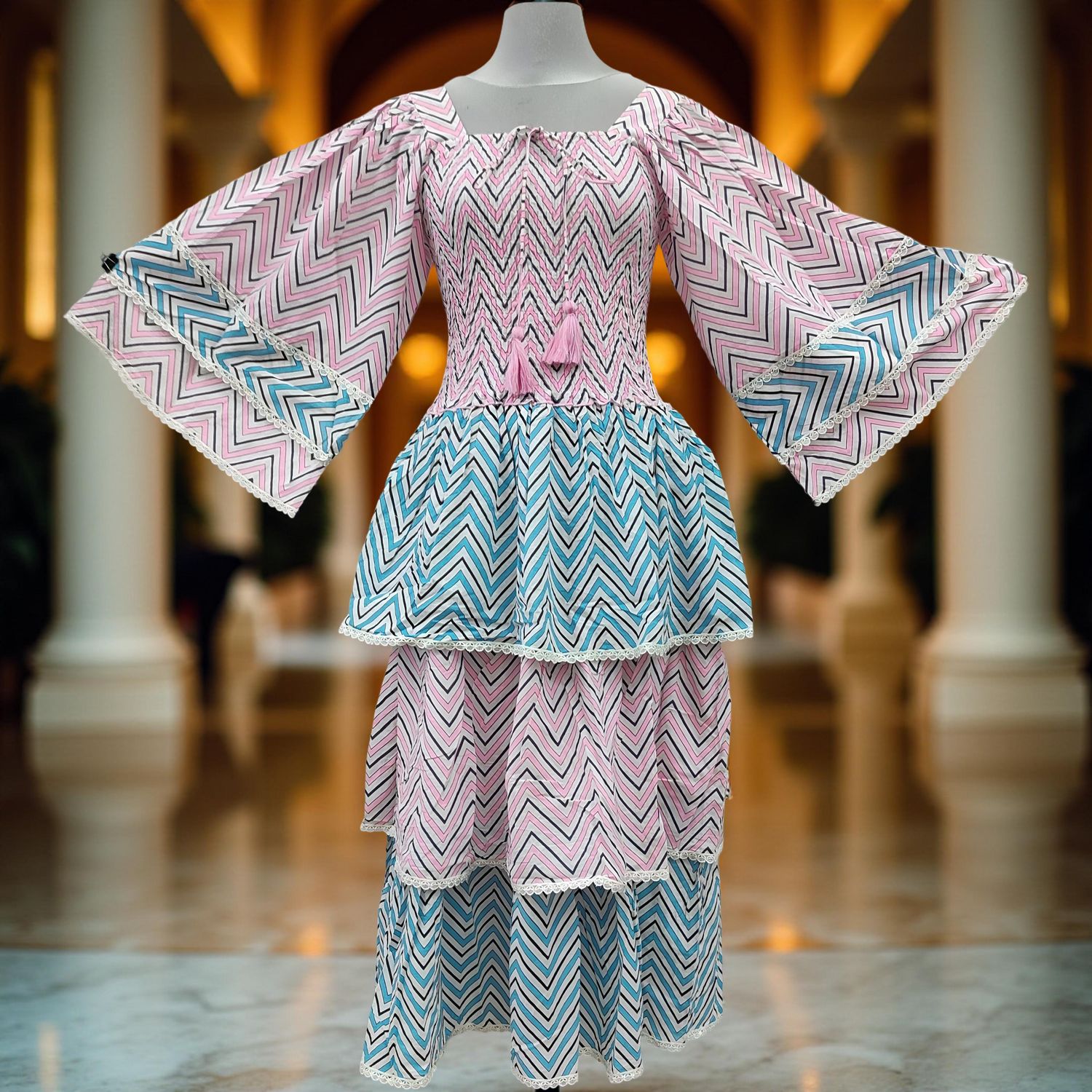 L/XL Rahima Printed Cotton Dress 57" Long Jalabiya