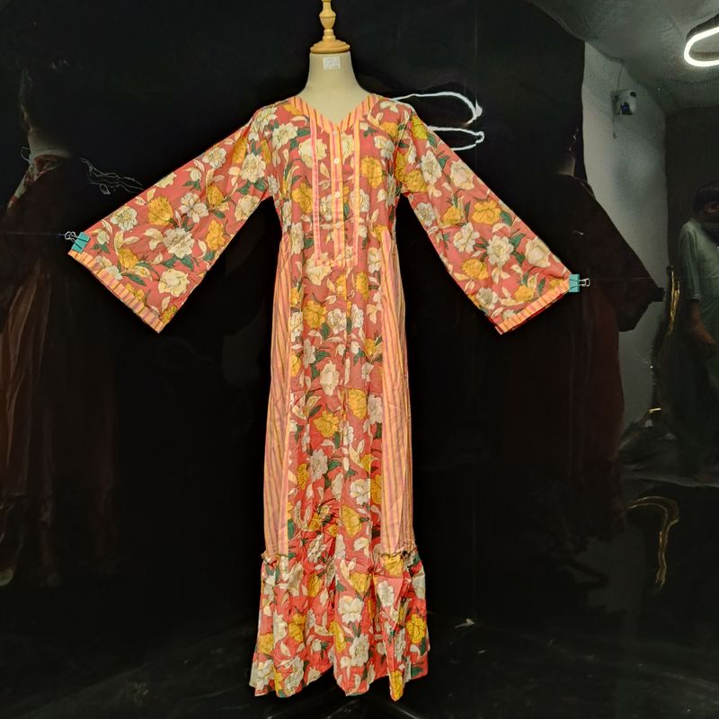 XS/S Tulip Printed Cotton Dress 54" Long Jalabiya