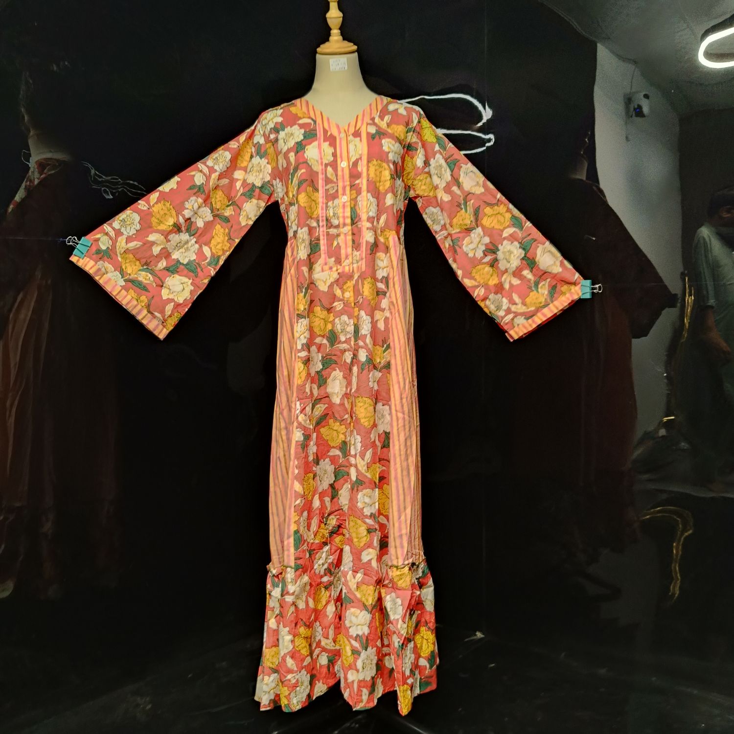 XS/S Tulip Printed Cotton Dress 54" Long Jalabiya