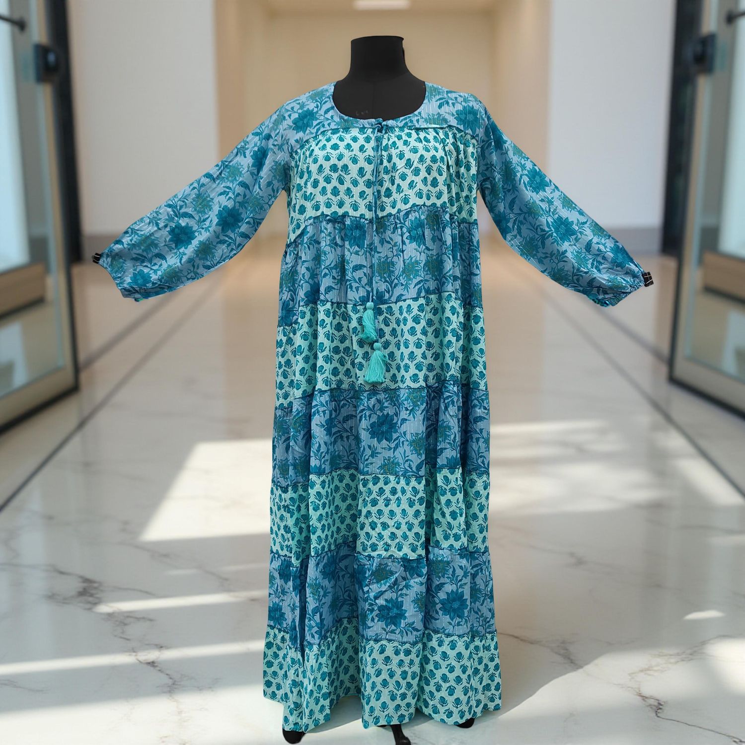 L/XL Bushra Printed Cotton Dress 57" Long Jalabiya