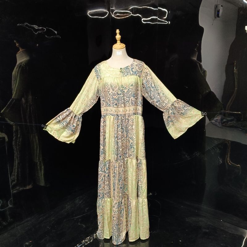 S/M Silk Moon Printed Cotton Dress 57" Long Jalabiya