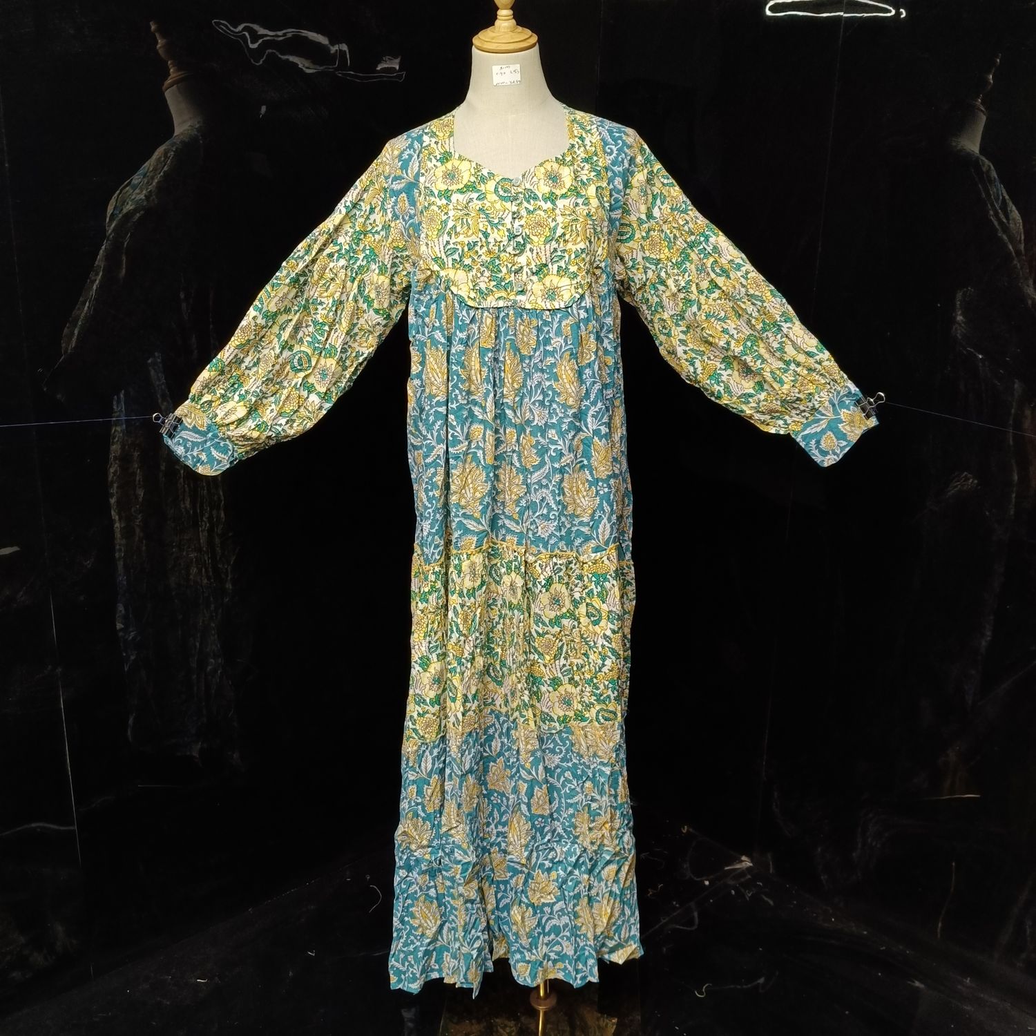 S/M Emna Printed Cotton Dress 57"Long Sleeves Jalabiya
