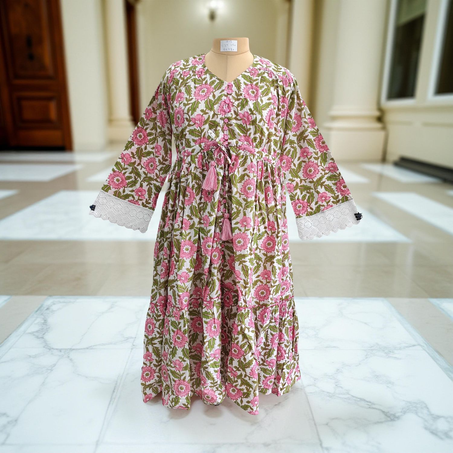 12-13 Year Ari Printed Cotton Girls Dress 50" Long Jalabiya