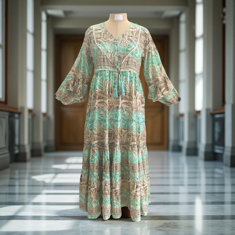 S/M Adeeba Crystal Silk Dress 57" Long Jalabiya