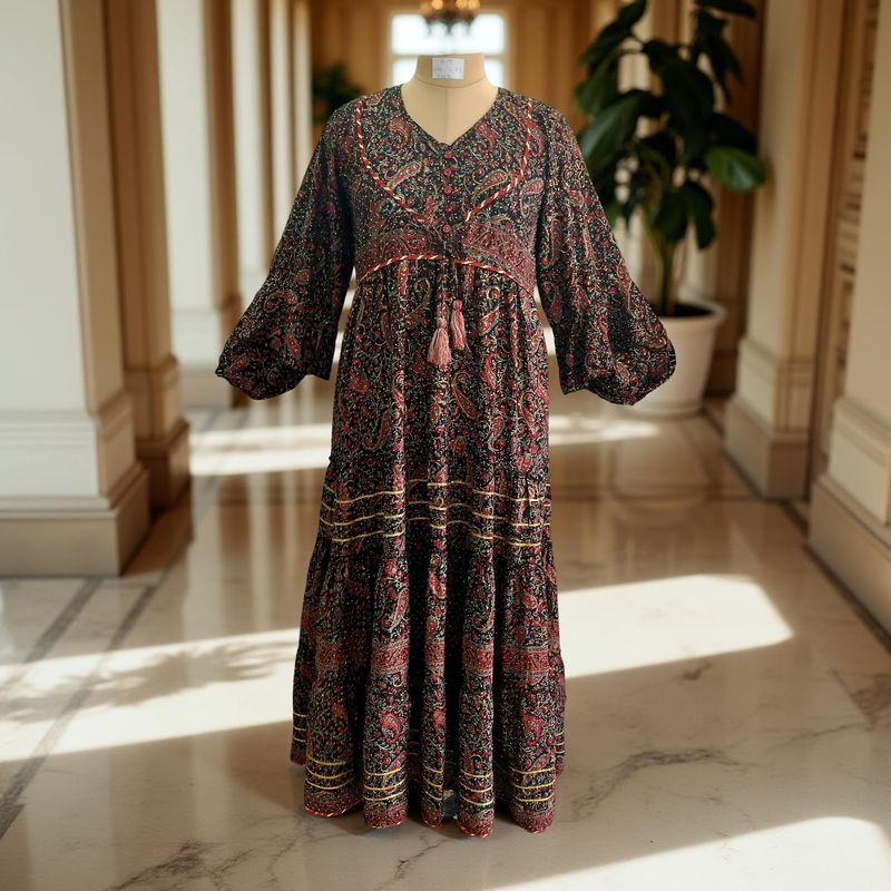 S/M Adeeba Crystal Silk Dress 57" Long Jalabiya