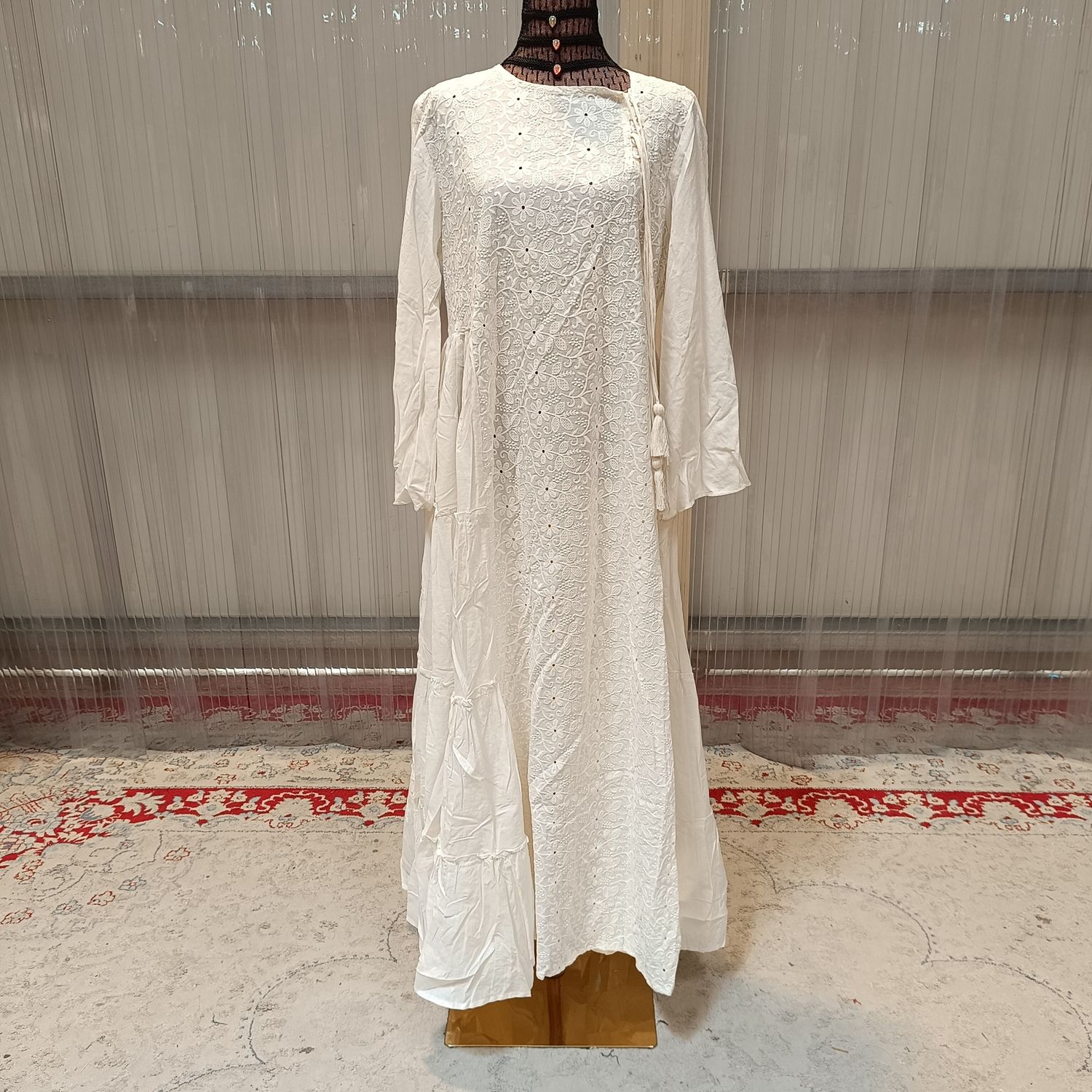 S/M Cindrella Embroidery Cotton Dress 57" Long Jalabiya