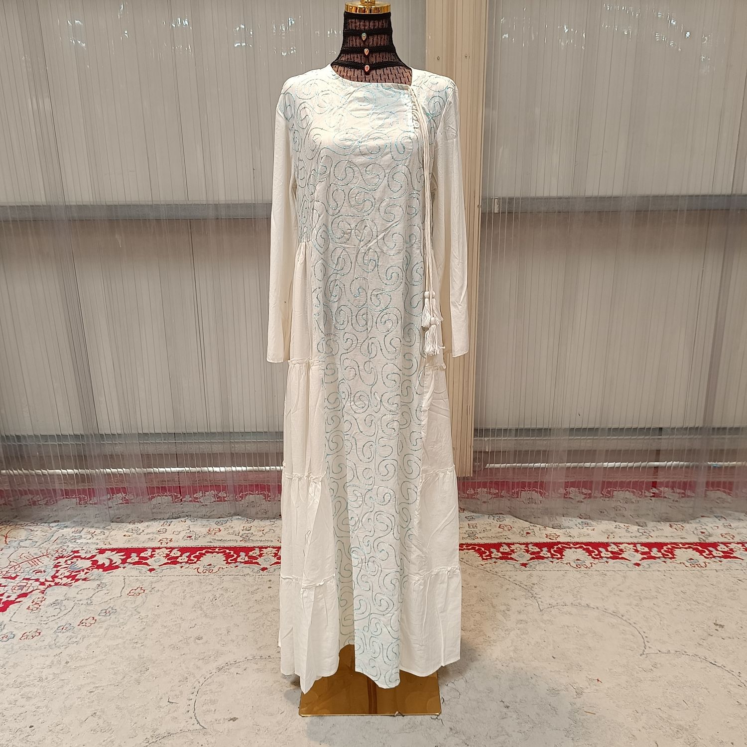 S/M Cindrella Embroidery Cotton Dress 57" Long Jalabiya