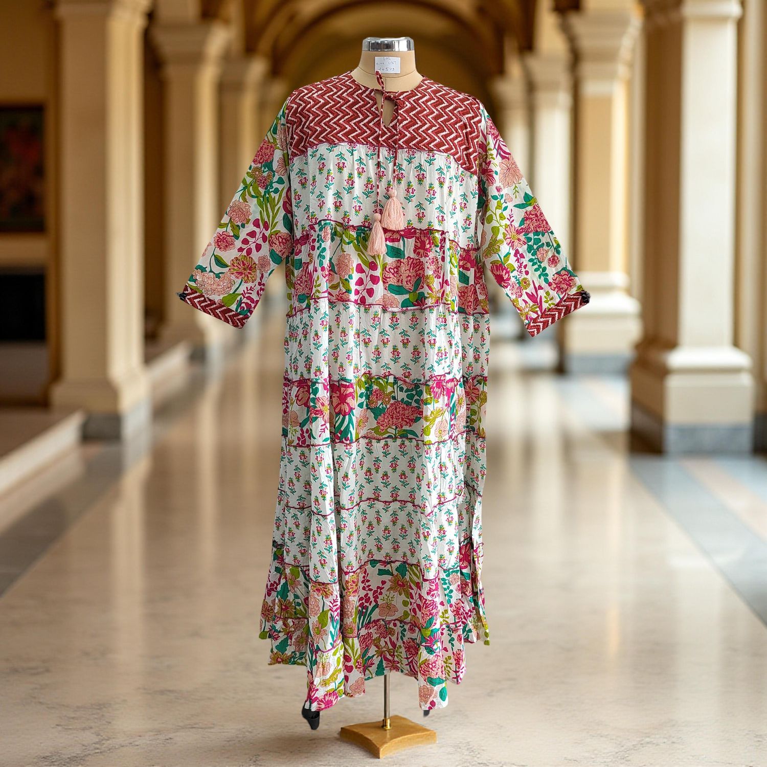 L/XL Hafsa Printed Cotton Dress 57" Long Jalabiya