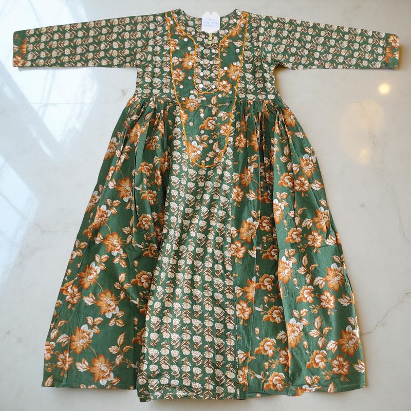 10-11 Year Suf Cotton Girls Dress 46" Long Jalabiya