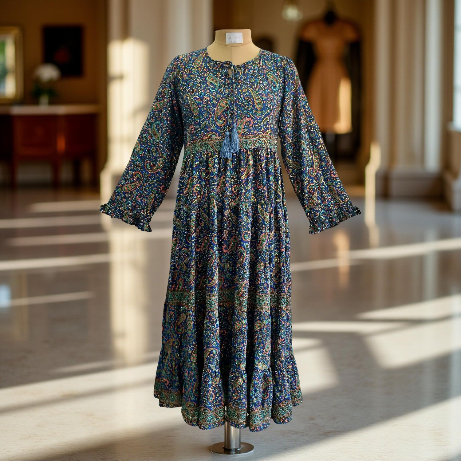 XS/S Razia Silk Crystal Printed  Dress 54" Long Jalabiya