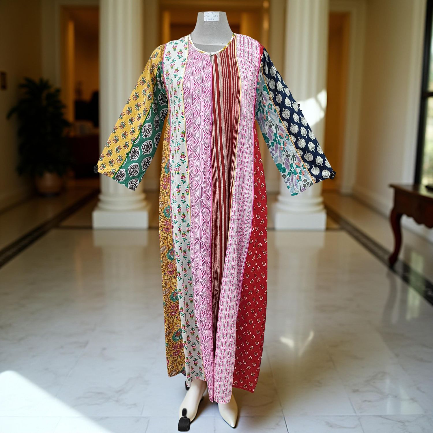 S/M Malaysia Printed Cotton Dress 57" Long Jalabiya