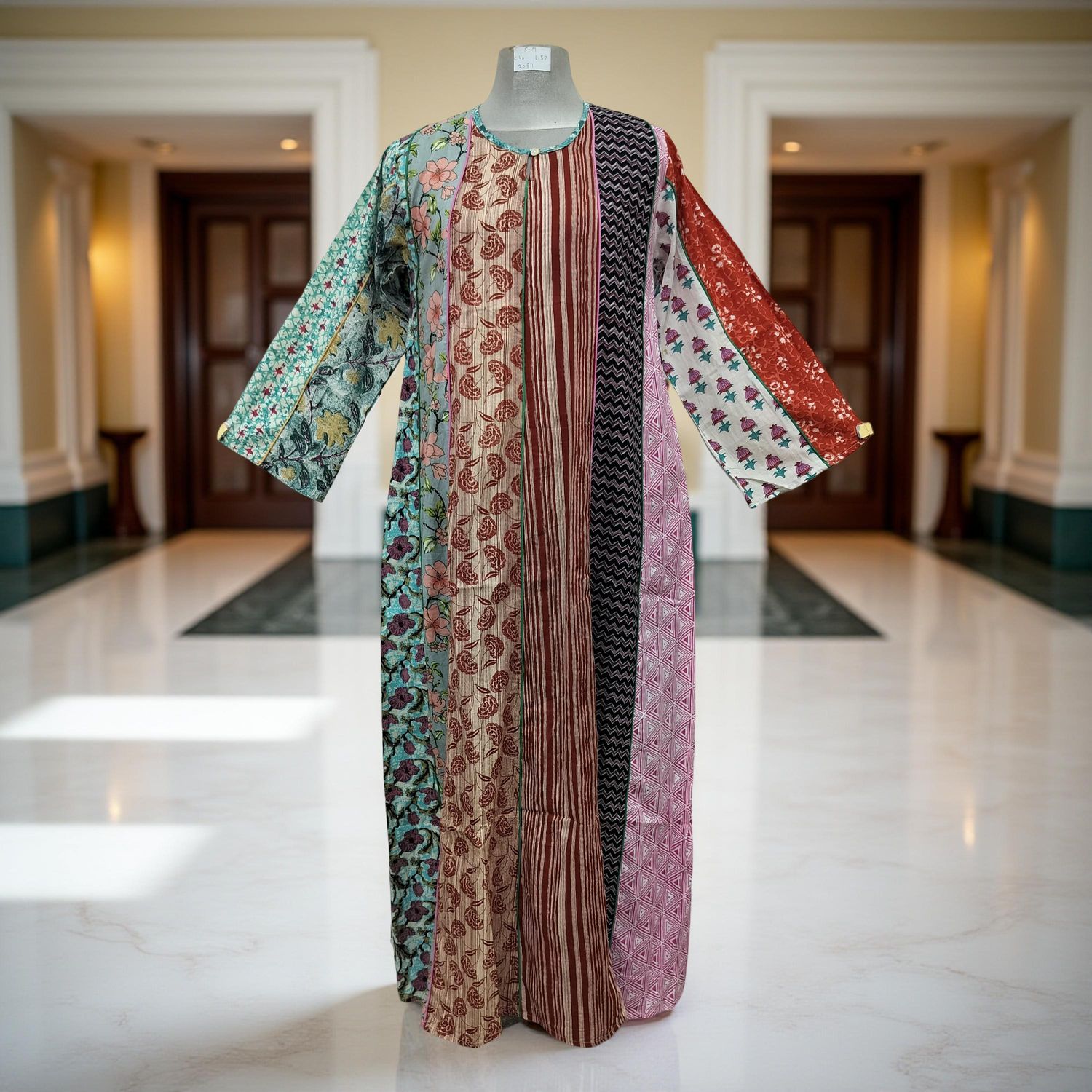 S/M Malaysia Printed Cotton Dress 57" Long Jalabiya