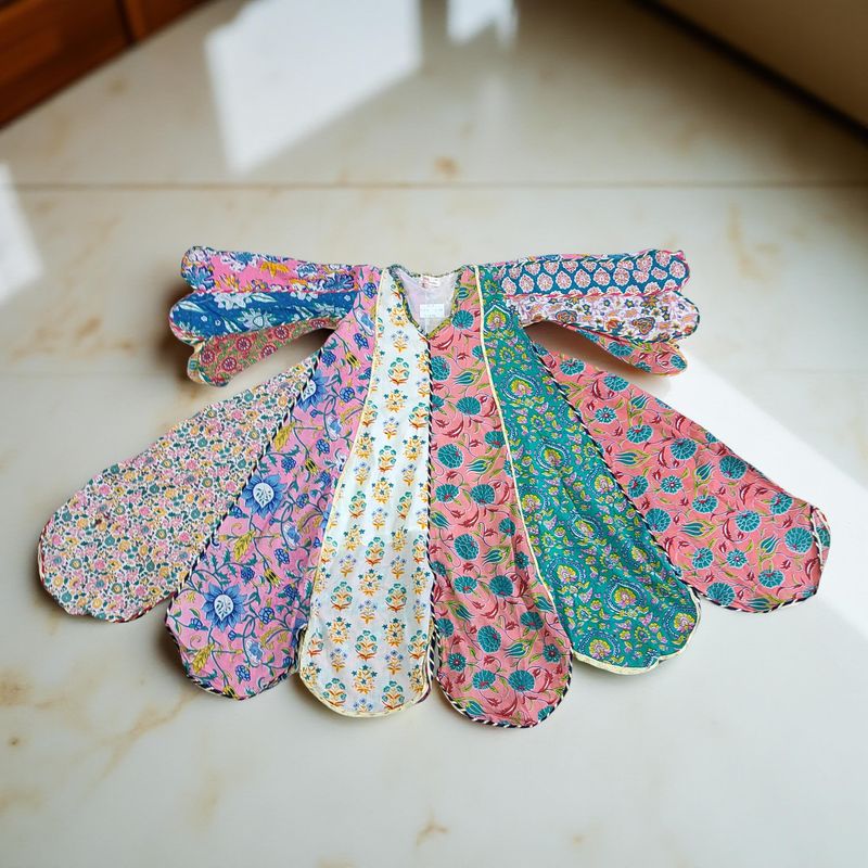 6-7 Year Meher Multi Printed Cotton Girls Dress 38" Long Jalabiya