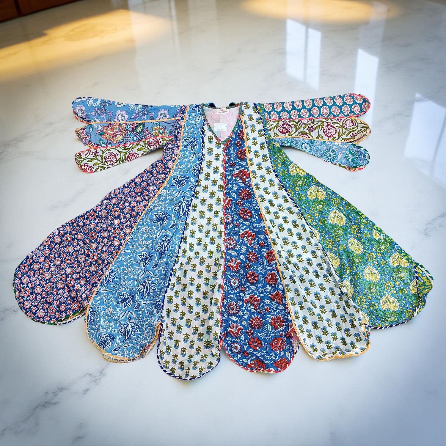 6-7 Year Meher Multi Printed Cotton Girls Dress 38" Long Jalabiya