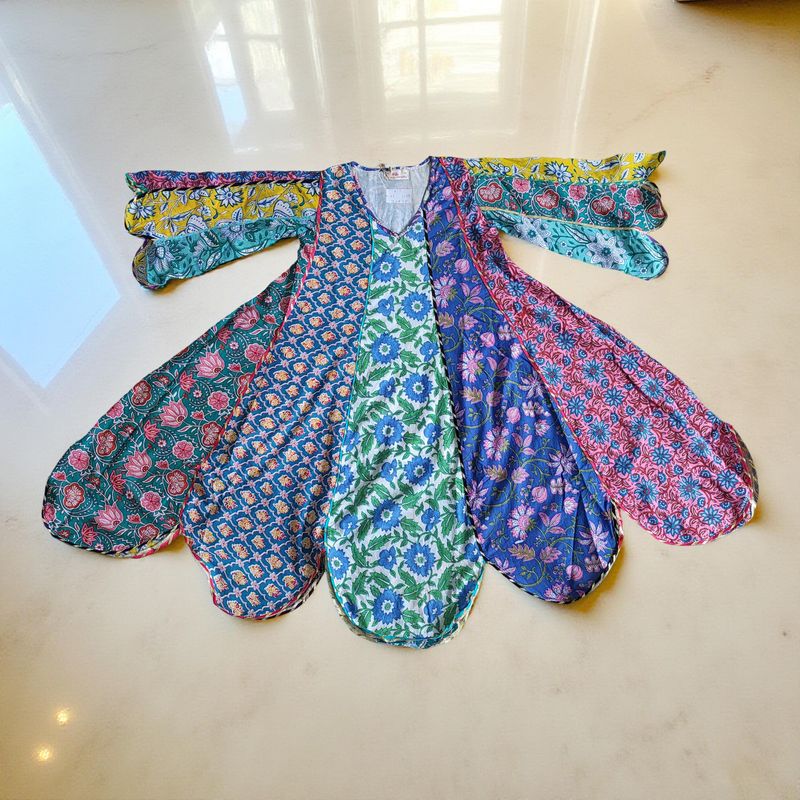 6-7 Year Meher Multi Printed Cotton Girls Dress 38" Long Jalabiya